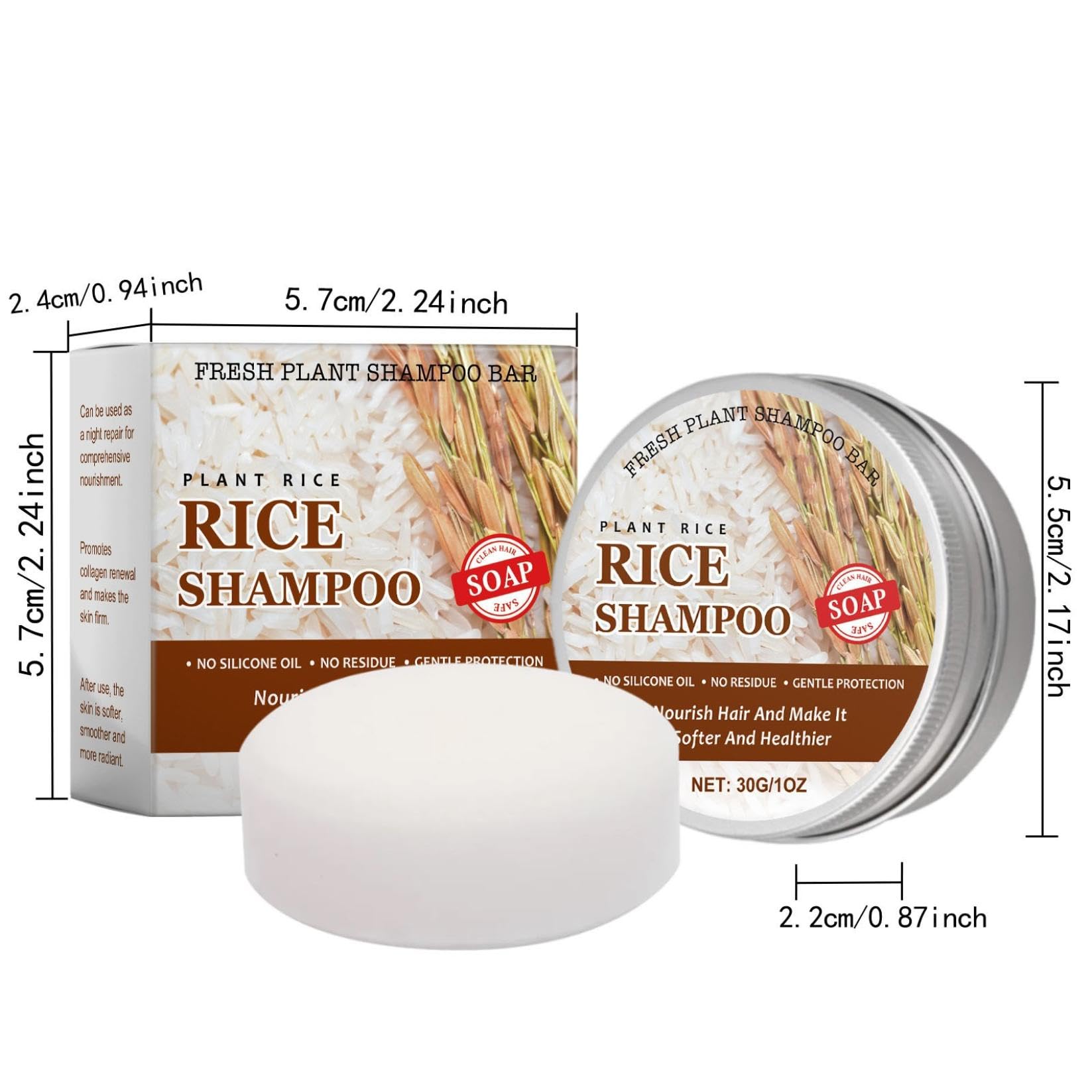 **Rice Water Shampoo Bar for Hair Growth & Repair - Vegan Solid Shampoo with Nourishing Oils for Strengthening, Thinning & Color-Treated Hair (1pc) - Perfect for Travel, Eco-Friendly Bath & Hair Care Routine**
