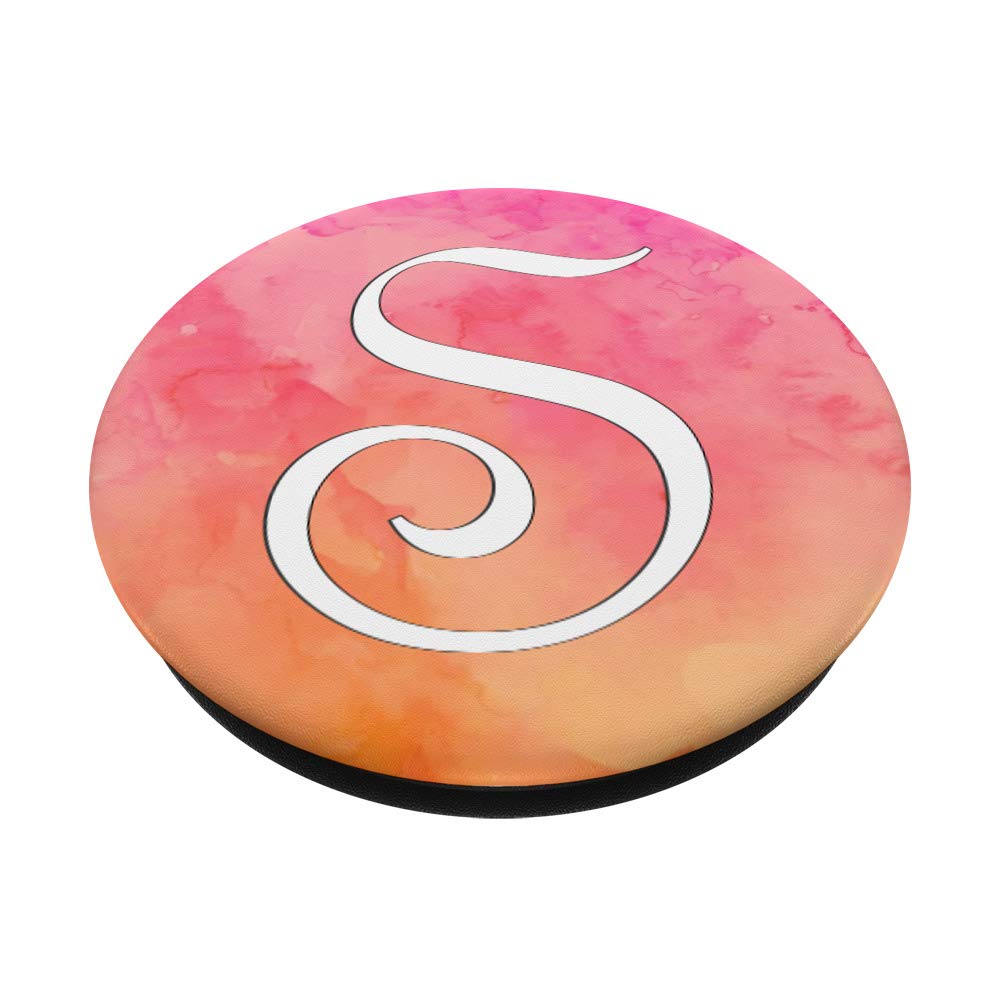 Silver White Initial Letter S Phone Grip - Pink Orange Swappable PopGrip for Secure Hold & Stylish Phone Accessory, Perfect for Selfies, Video Calls & Daily Use