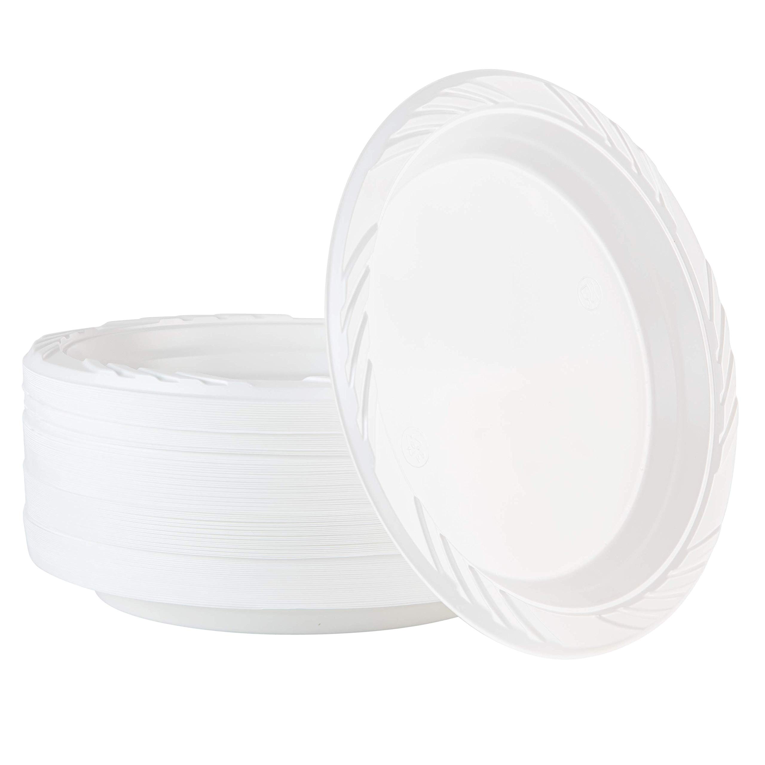 PLASTICPRO 100-Pack 7 Inch White Disposable Plastic Plates - Perfect for Parties, Picnics, BBQs & Outdoor Events