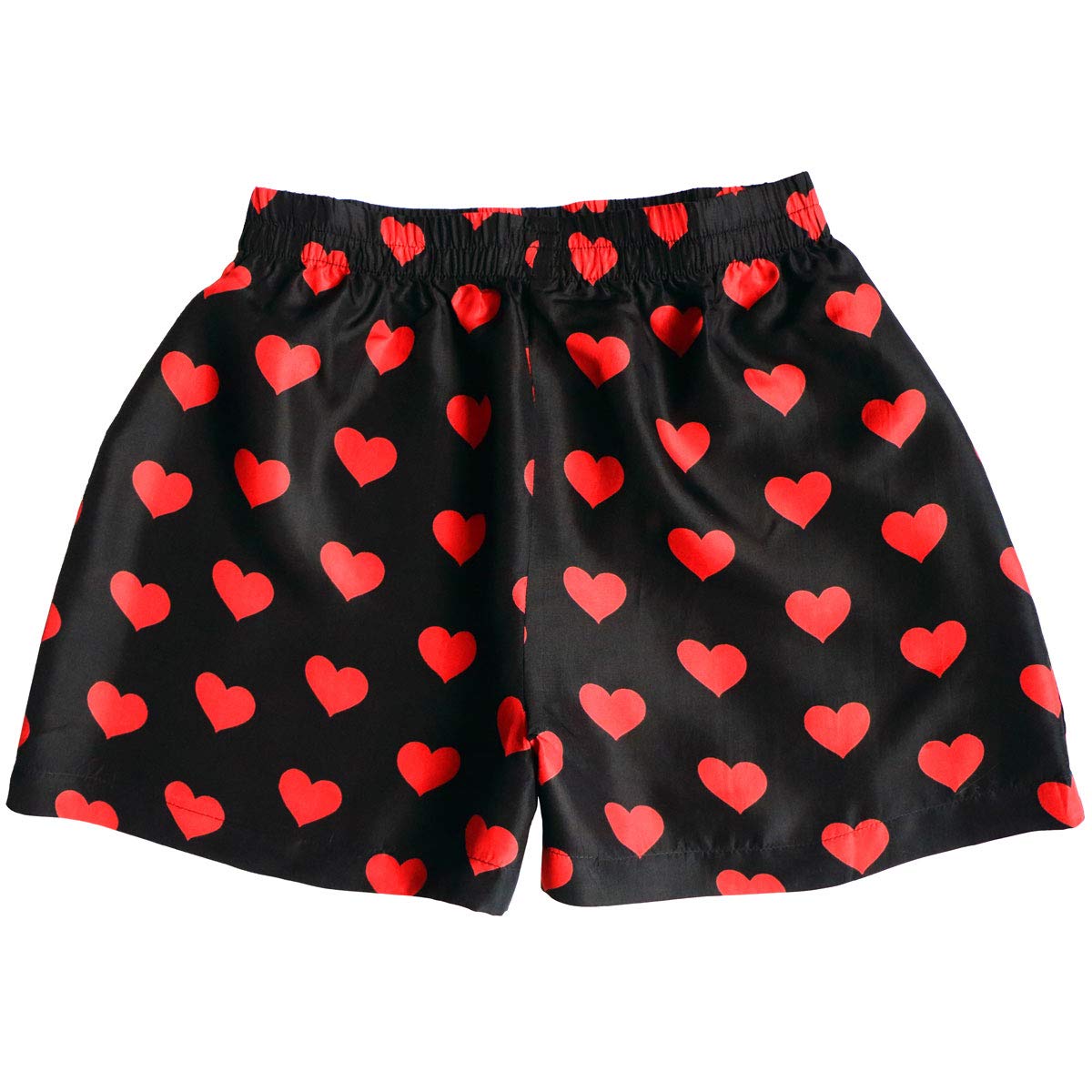 Romantic Red Heart Black 100% Mulberry Silk Sleep Shorts for Women - Soft Pajama Shorts & Silk Boxers for Valentine's Gift, Anniversary, Honeymoon & Romantic Getaways