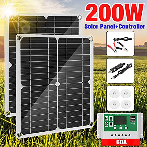 200W Solar Panel Kit with 60A Charge Controller - 12V Battery Charger for Off-Grid Power, RV, Boat, Caravan & Camping | Portable Solar Energy System for Outdoor Adventures & Emergency Backup