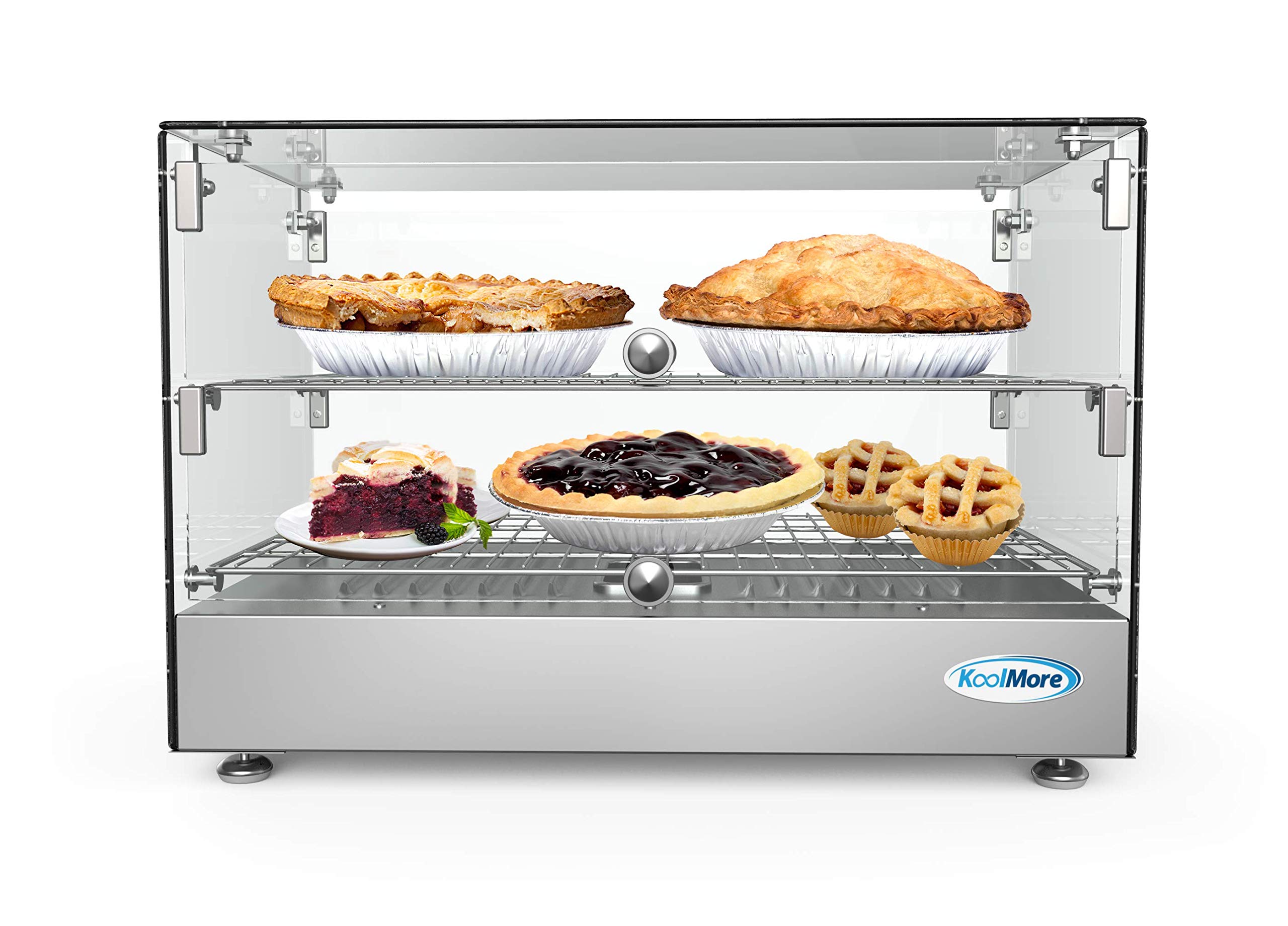 KoolMore HDC-1.7C 22-Inch Commercial Countertop Food Warmer Display Case - 1.7 cu ft Capacity, 2-Shelf Self-Service Design, Silver Finish - Perfect for Restaurants, Cafes, and Buffet Stations