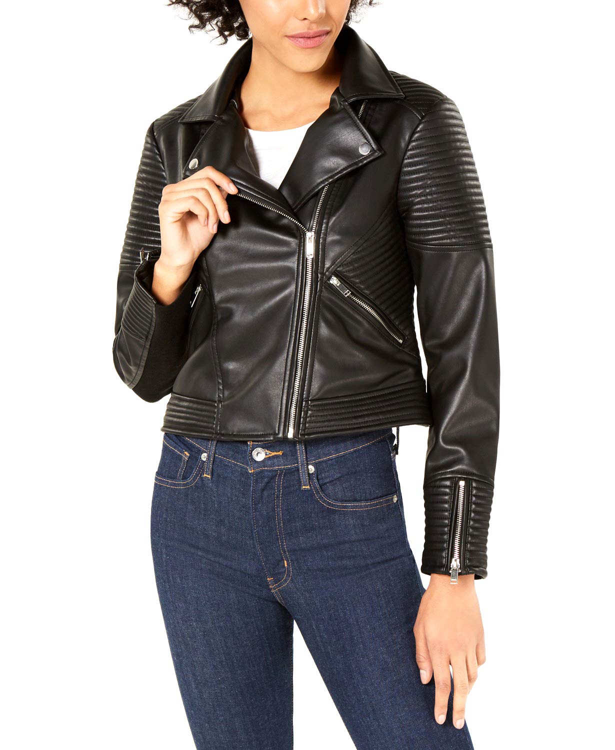 Bar III Women's Quilted Moto Jacket in Cocoa Rose - XS Size | Stylish Faux Leather Biker Jacket for Casual Outings & Night Out