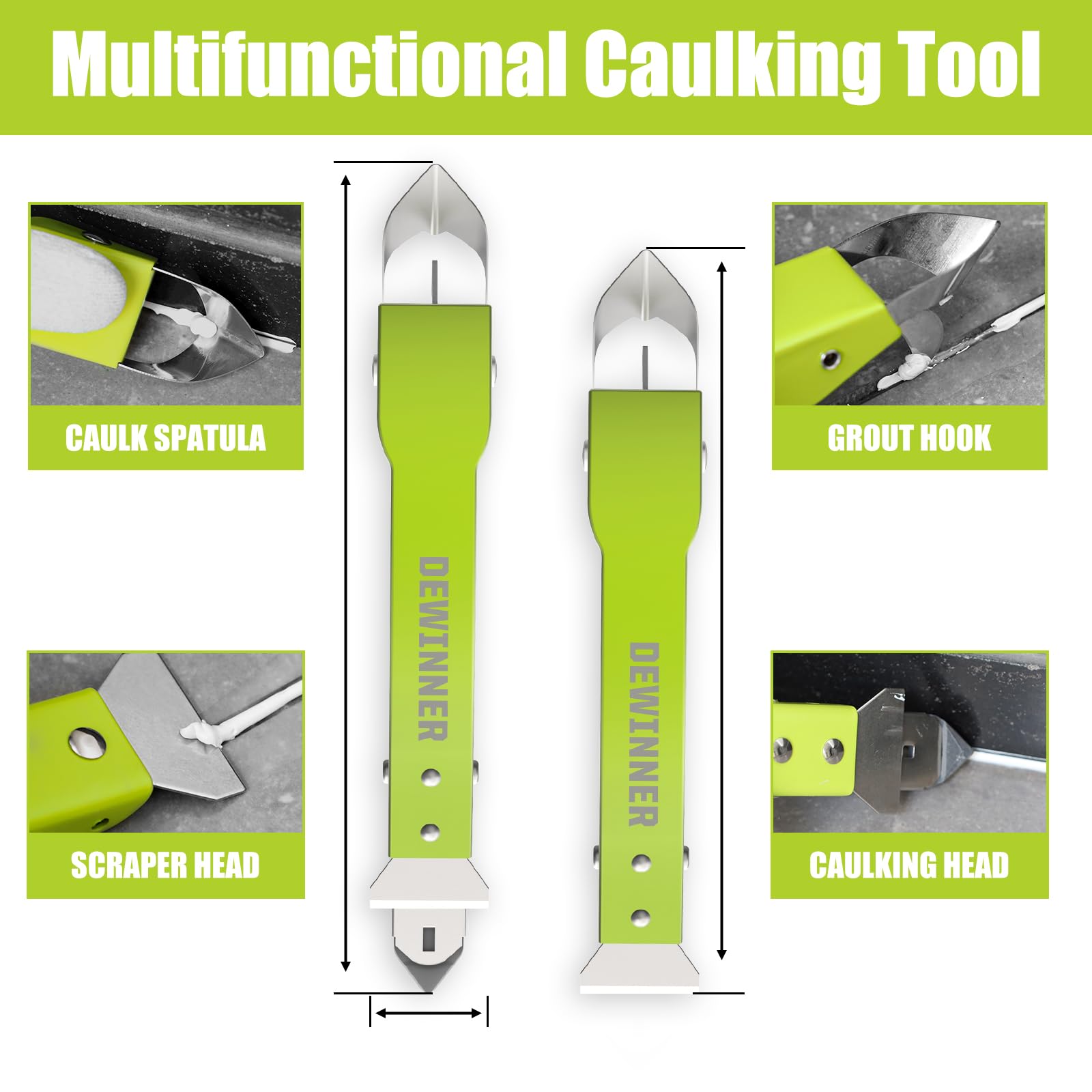 DEWINNER 4 in 1 Stainless Steel Caulking Tool Kit - Silicone Sealant Finisher, Grout Remover for Bathroom, Kitchen, Windows, Floors & Sinks - Professional DIY Caulking Tools for Perfect Sealing & Waterproofing