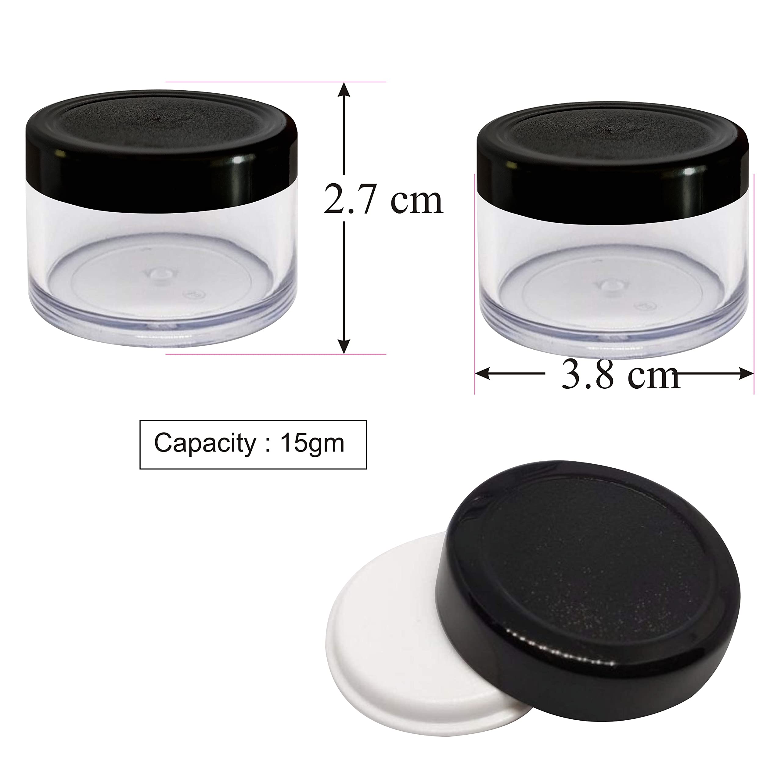 AGM Biotech Zenvista Meditech 5-Pack 15g Clear Acrylic Cosmetic Jars with Black Lids for Creams, Lip Balm, Body Butter & DIY - Perfect for Home, Salon & Travel Organizers