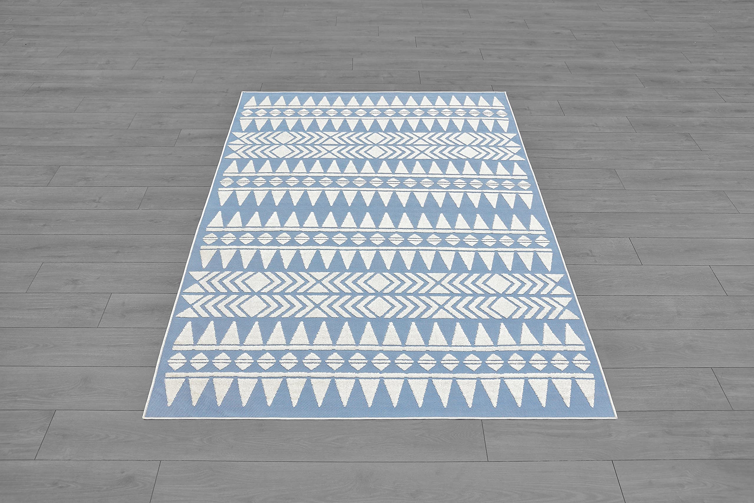 Premium Ladole Chevron Rug in Santorini Blue & Cream - Soft Non-Slip Area Rug for Living Room, Bedroom, Nursery & Home Decor