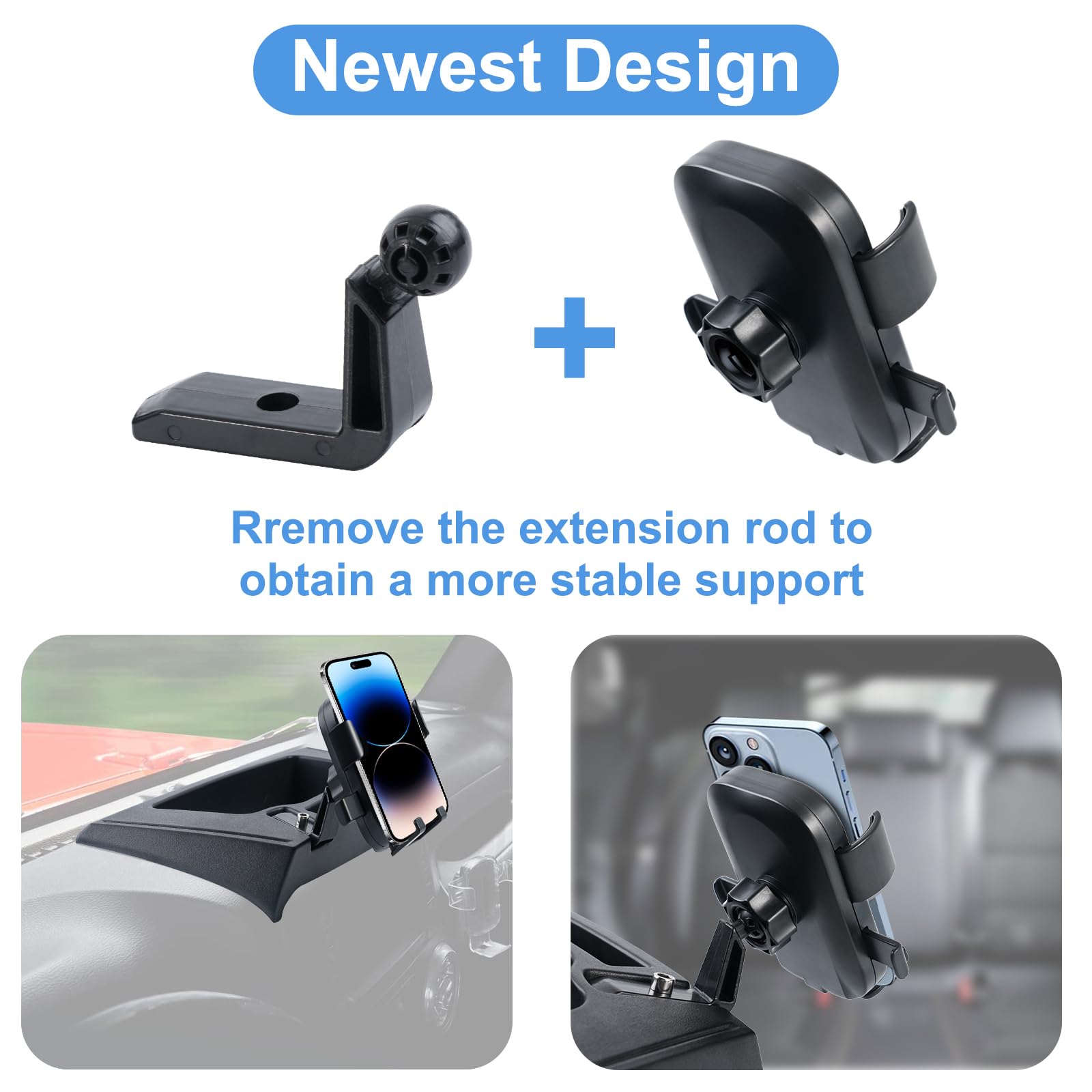 Upgraded Wireless Charging Phone Mount & Dash Storage Box Tray for 2011-2018 Jeep Wrangler JK JKU - Car Accessories with Secure Holder & Organizer - Perfect for Off-Roading, Commuting & Daily Driving