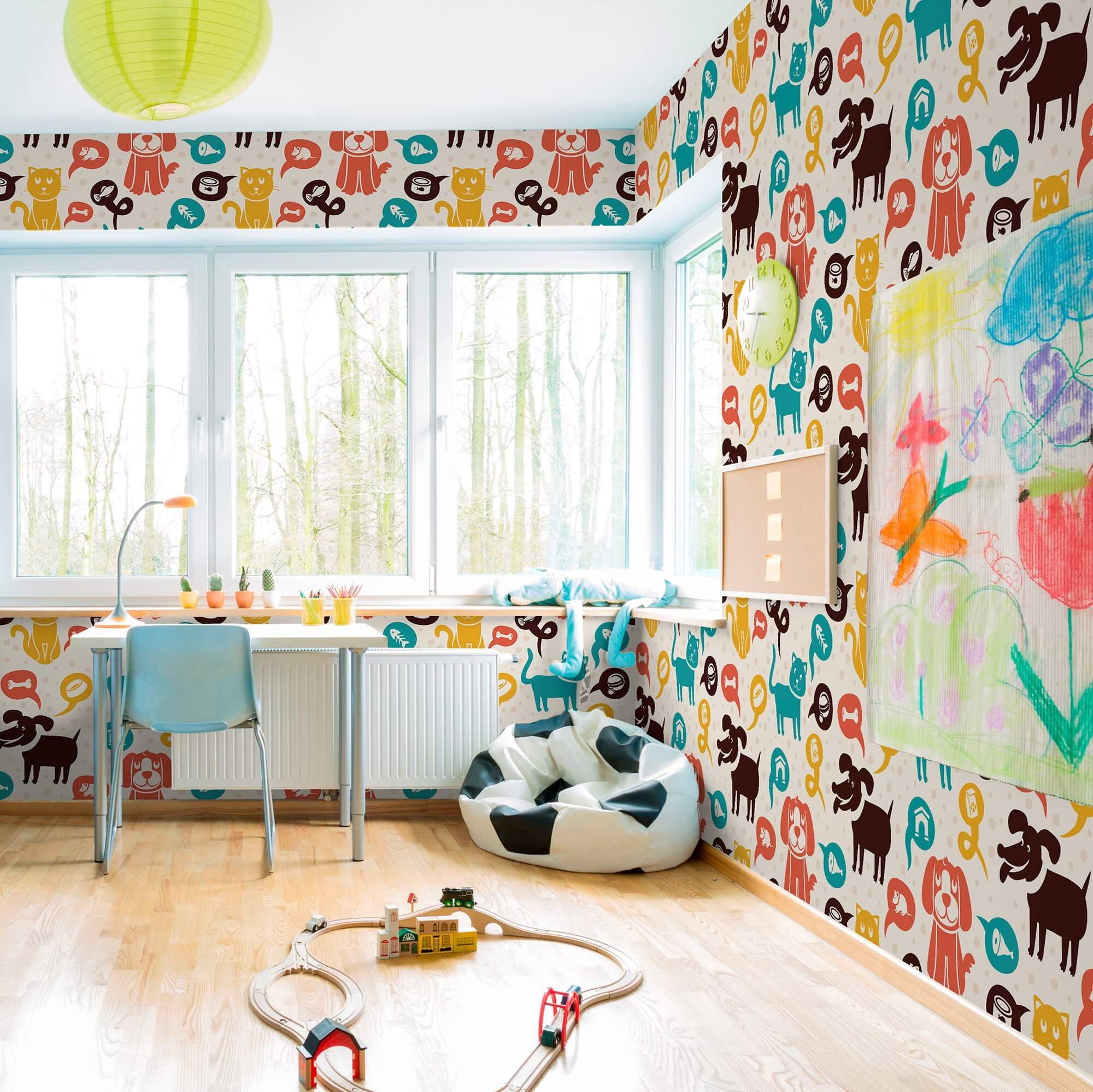 Orange and Brown Animals Peel and Stick Removable Wallpaper for Kids - Self-Adhesive Nursery Decor for Bedroom, Playroom & Classroom