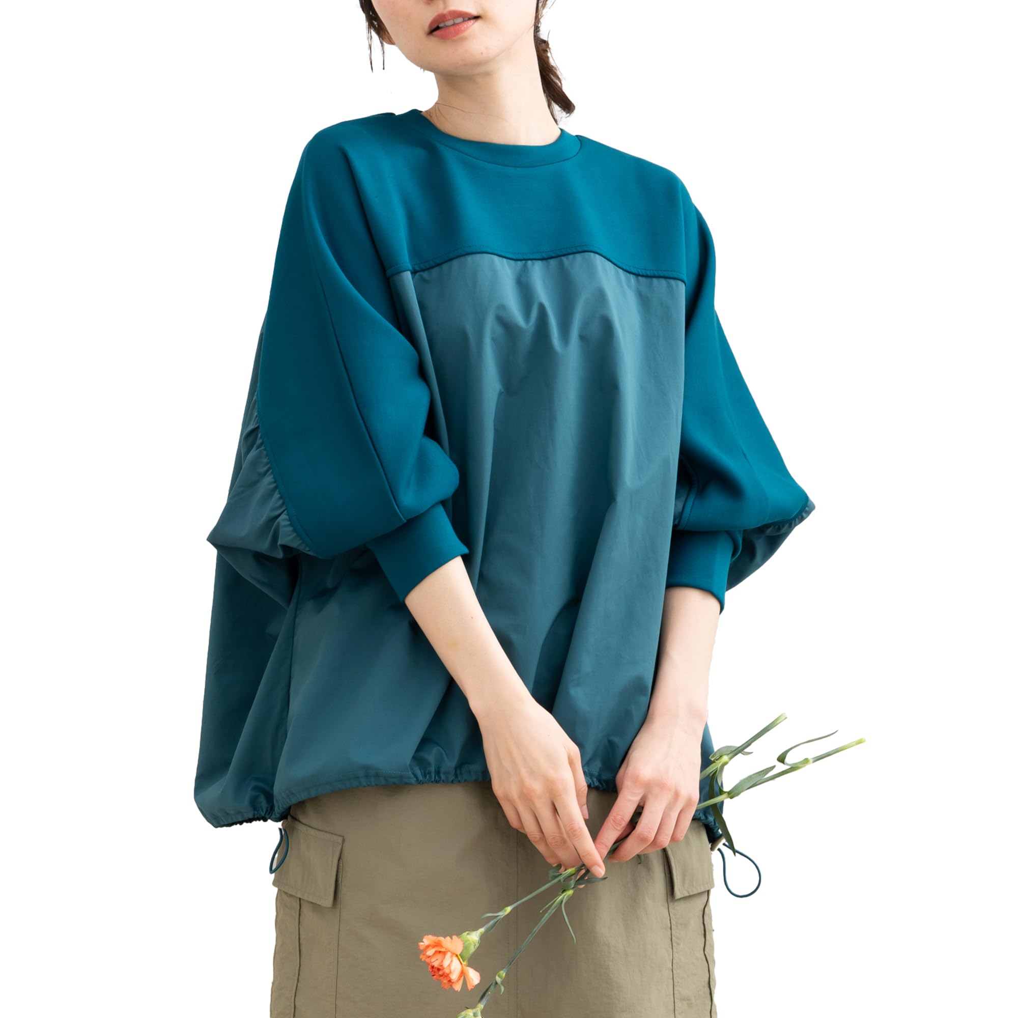 Women's Oversized Dolman Sweatshirt - Long Sleeve Baggy Pullover with Adjustable Drawstring Hem | Soft Mixed Material | Casual Loungewear & Streetwear Fashion