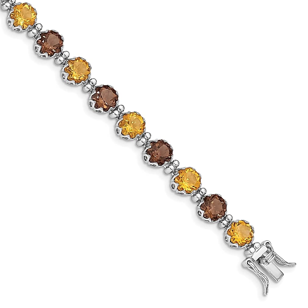 925 Sterling Silver Smoky Quartz & Citrine Gemstone Bracelet for Women - Elegant Fine Jewelry Gift for Her - Perfect for Birthday, Anniversary & Special Occasions