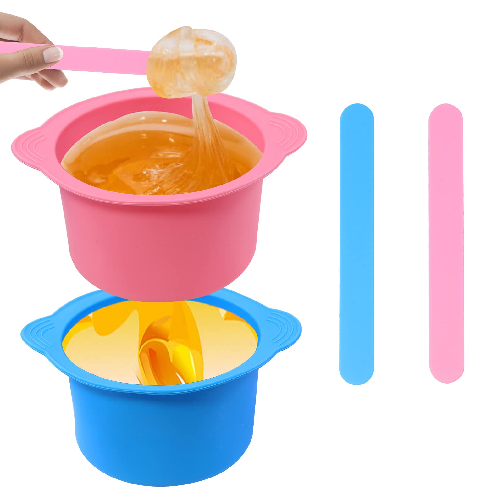 2Pcs Silicone Wax Warmer Liners with 2 Wax Sticks - Non-Stick, Reusable Wax Pot Bowl Replacement for Hair Removal - Perfect for Home Spa, Salon & DIY Beauty Treatments