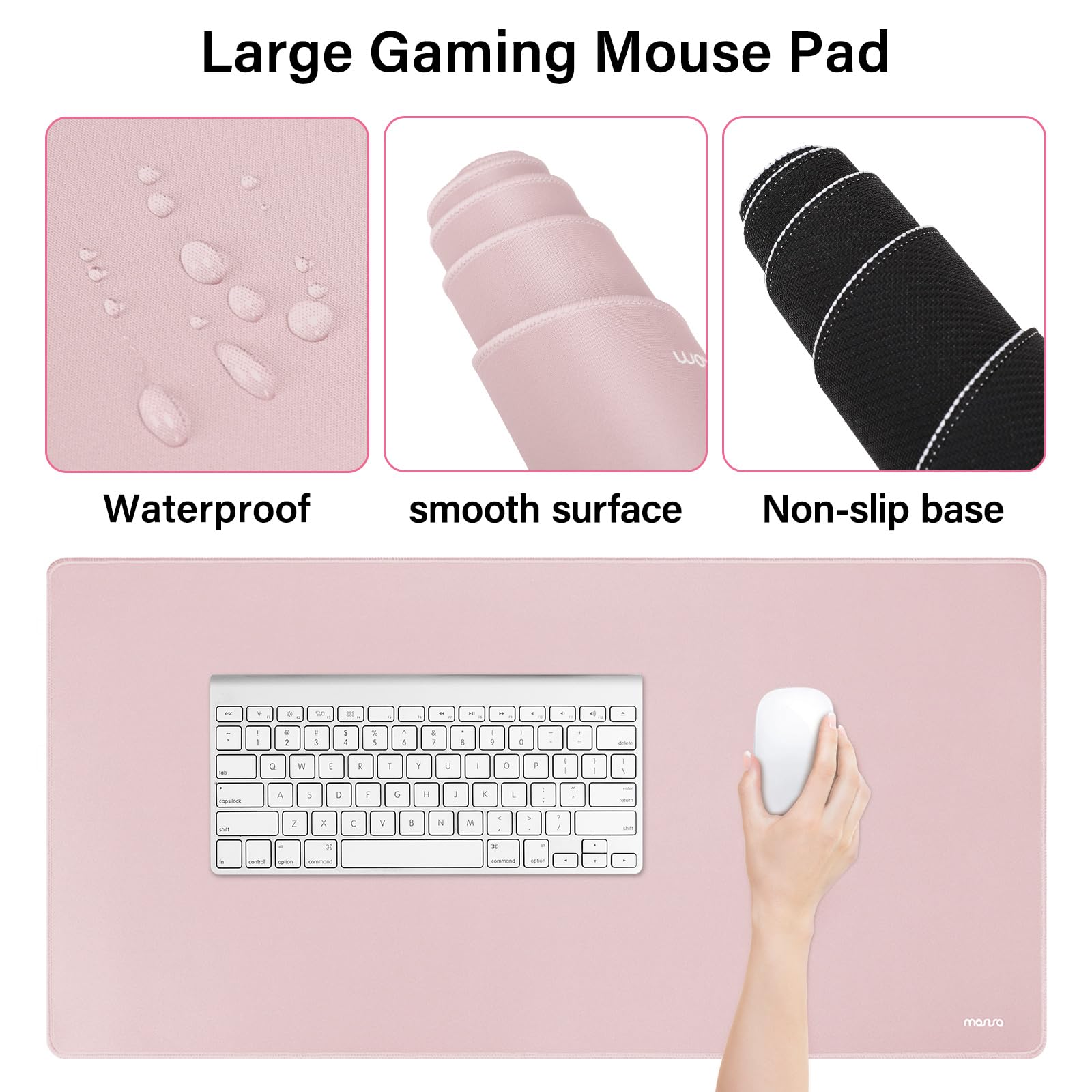 MOSISO Gaming Mouse Pad Set with Wrist Rest - Ergonomic Non-Slip for Home Office & PC Gaming, Pink