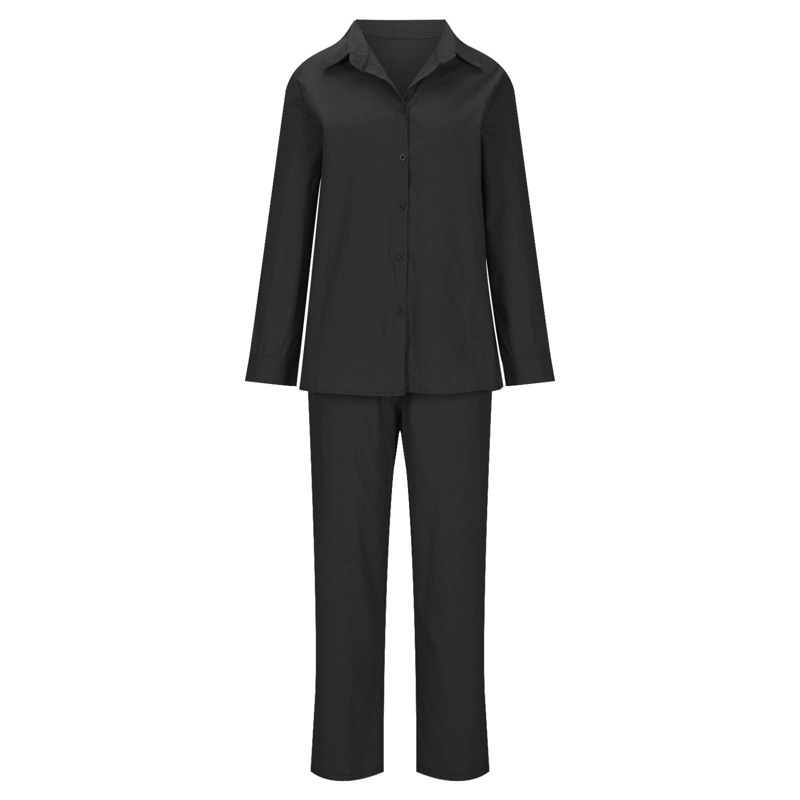YMADREIG Women's 2-Piece Linen Outfit - Long Sleeve Button Down Shirt & Baggy Pants Set | Summer Casual Gauze Lounge Wear for Home, Travel & Beach