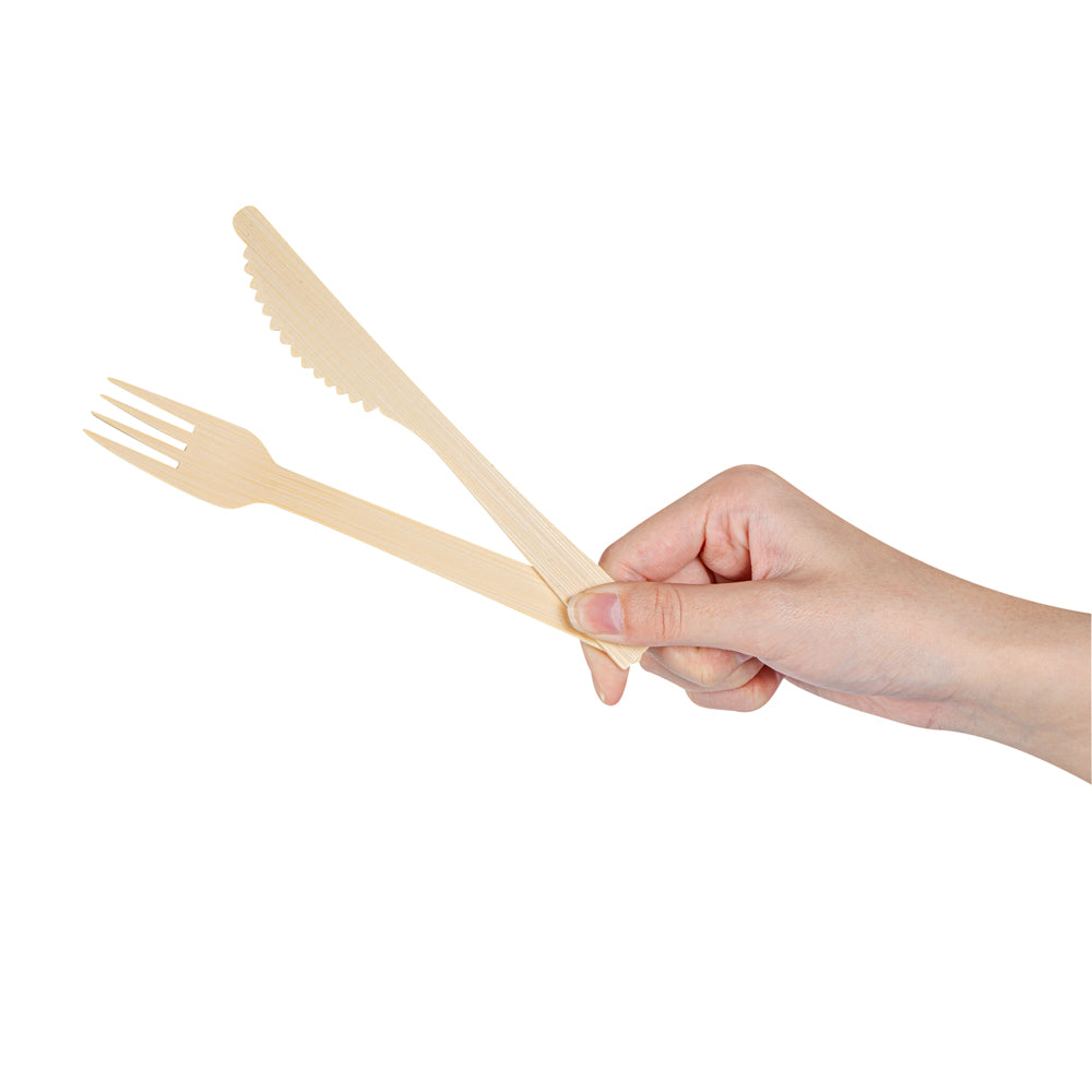 Eco-Friendly Bamboo Disposable Cutlery Set - 500 Count Natural Bamboo Forks & Knives with White Napkins & Kraft Paper Pouches | Perfect for Picnics, Parties, Catering & Outdoor Events
