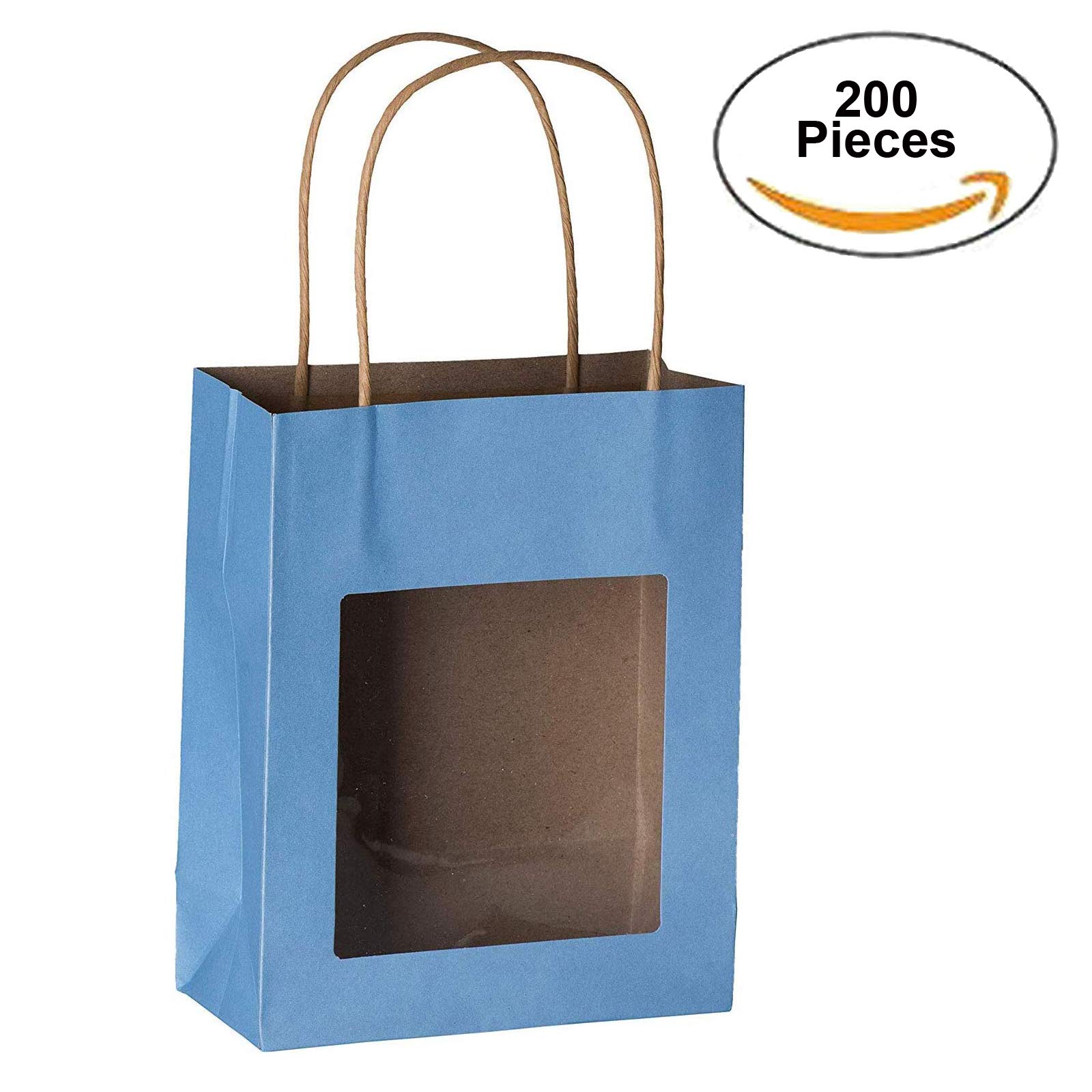 Hammont Kraft Paper Gift Bags with Handles - Bulk 200 Pack Medium Size (7.75