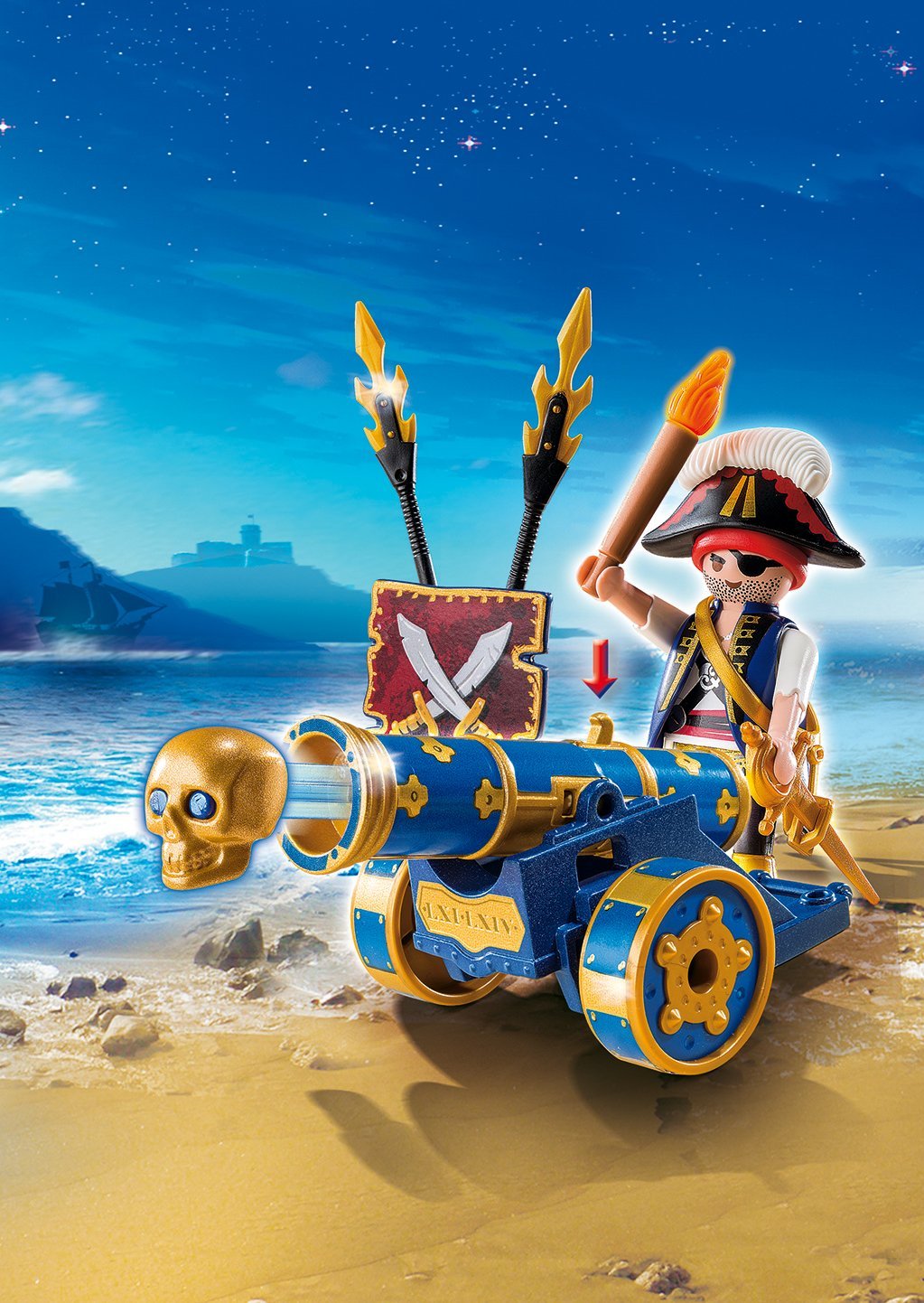 Playmobil Blue Interactive Pirate Cannon Toy Set with Building Kit - Perfect for Pirate-Themed Playtime and Adventure Role-Playing Games