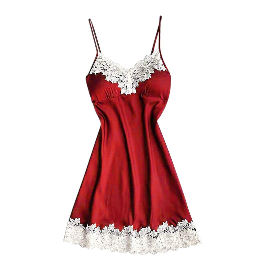 Sexy Lace V-Neck Satin Nightgown for Women - Padded Chemise Sleepwear & Lingerie Set | Perfect for Valentine's Day, Honeymoon & Romantic Nights