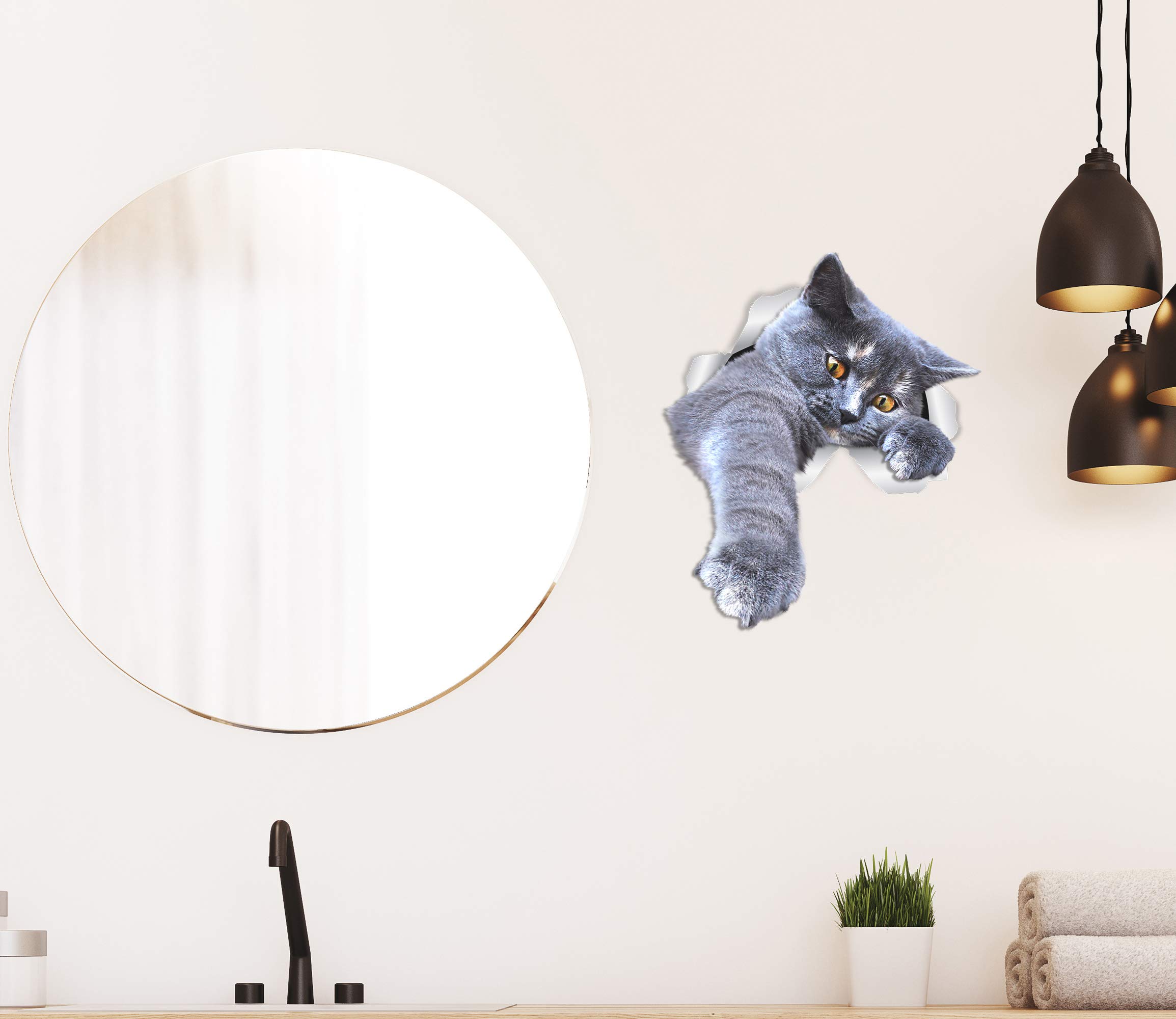 Winston & Bear 2-Pack 3D Grey Shorthair Cat Wall Decals - Removable Cat Toilet Stickers & Car Window/Bumper Decals - Perfect for Cat Lovers Home Decor & Car Accessories