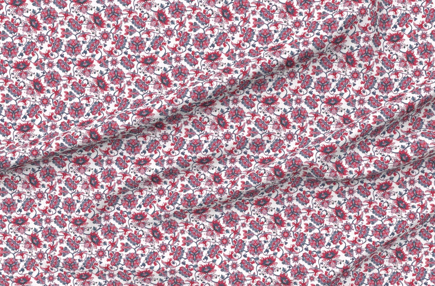 Vintage Blue Red Floral Boho Chintz Birds Printed Velvet Upholstery Fabric by The Yard - Home Decor, Apparel & DIY Projects | Perfect for Sofa Cushions, Curtains, Dresses & Bohemian Style Home Decorating