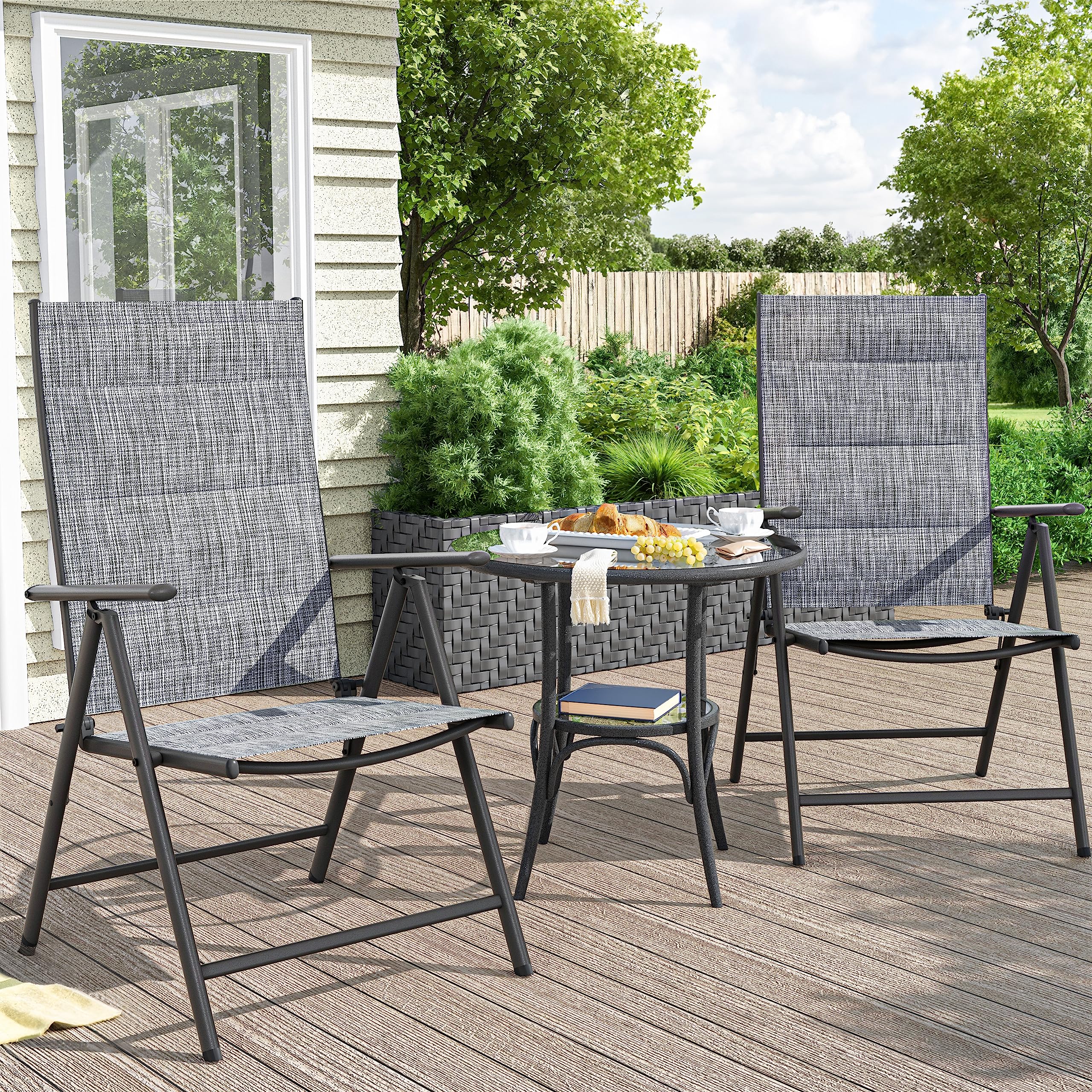 UDPATIO 2-Pack Patio Folding Dining Chairs Set - Steel Frame Outdoor Folding Chairs with Padded Textilene Seat, All-Weather Breathable & Portable Lawn Chairs for Adults - No Assembly Required (Grey White) - Perfect for Backyard, Poolside, Camping & Picnics