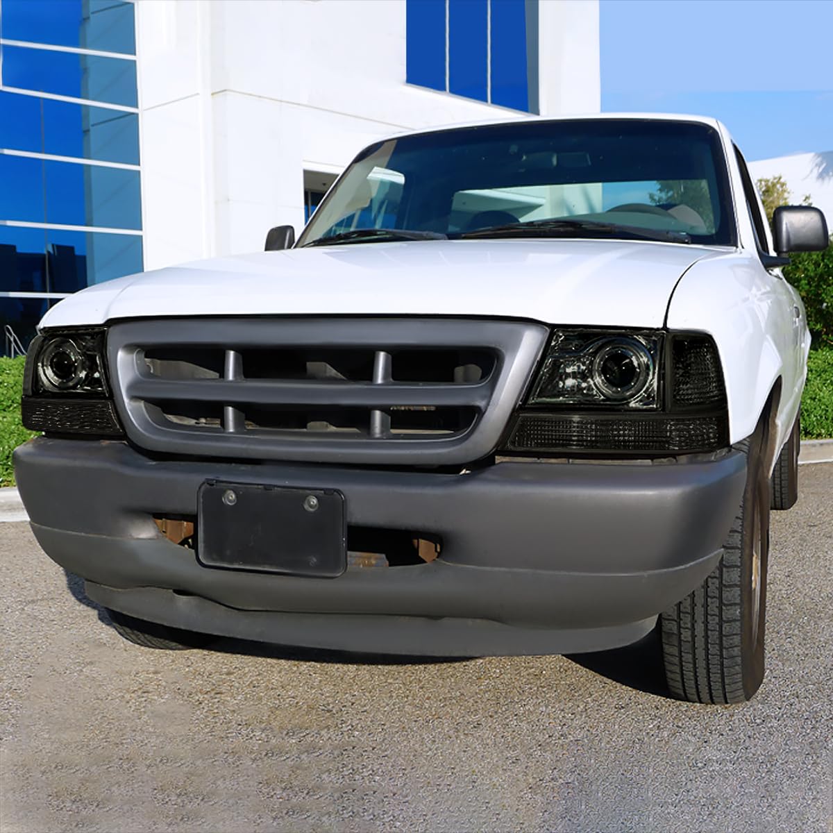 Spec-D Tuning Smoke Halo Ring Projector Headlights + Smoke Corner Lights for 1998-2000 Ford Ranger - Left & Right Pair Headlamp Assembly - Upgrade Your Truck's Style & Night Visibility for Off-Road & Street Driving