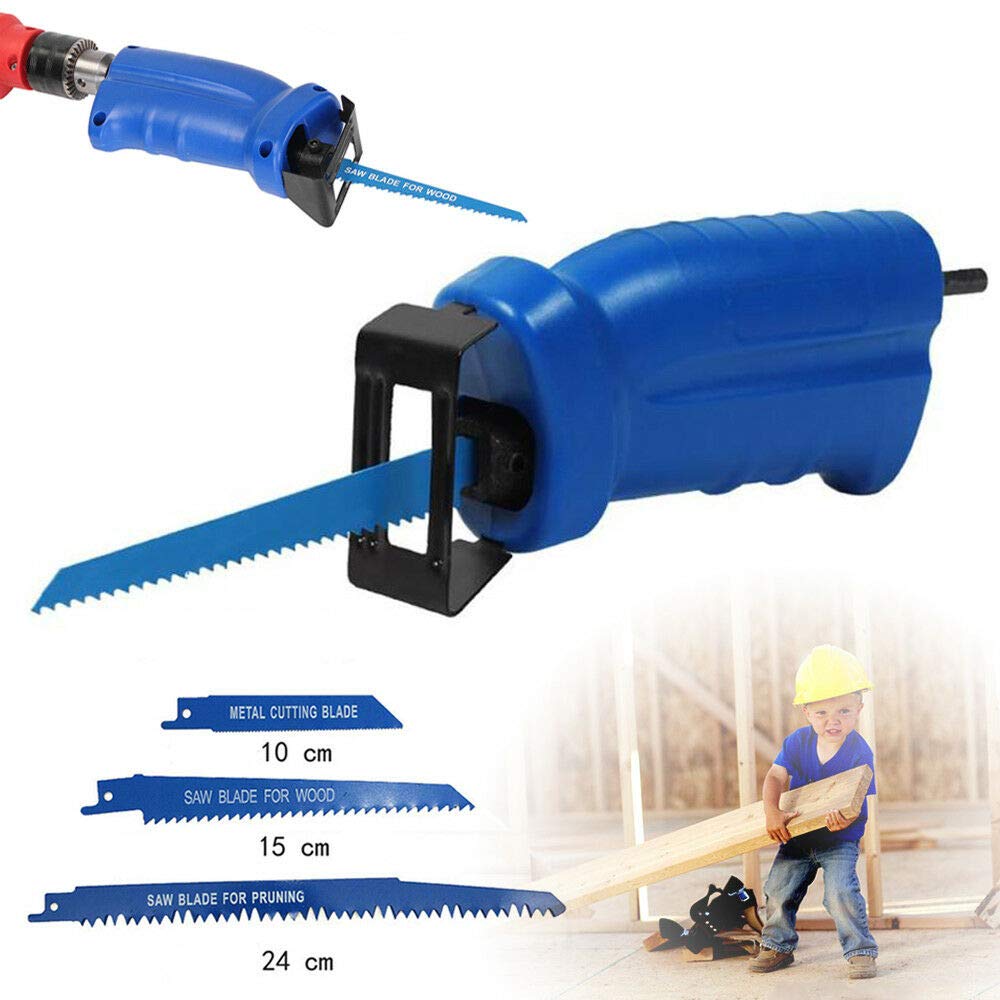 Portable Reciprocating Saw Adapter with 3 Extra Blades - Ergonomic Handle for Wood Cutting, Metal Cutting & DIY Projects - Perfect for Construction, Renovation & Home Improvement