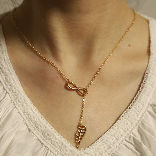 TseanYi 8-Shaped Infinity Wing Pendant Necklace - Gold Long Y-Chain Choker for Women & Girls | Perfect for Gifts, Parties, and Everyday Wear