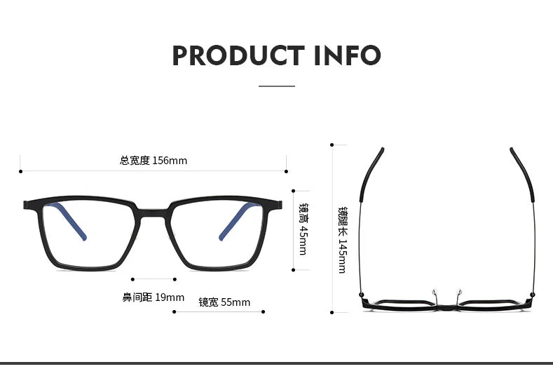 Stylish Unisex Black Titanium Acetate Square Eyeglasses D844 - Perfect for Work, Reading & Fashion Accessories