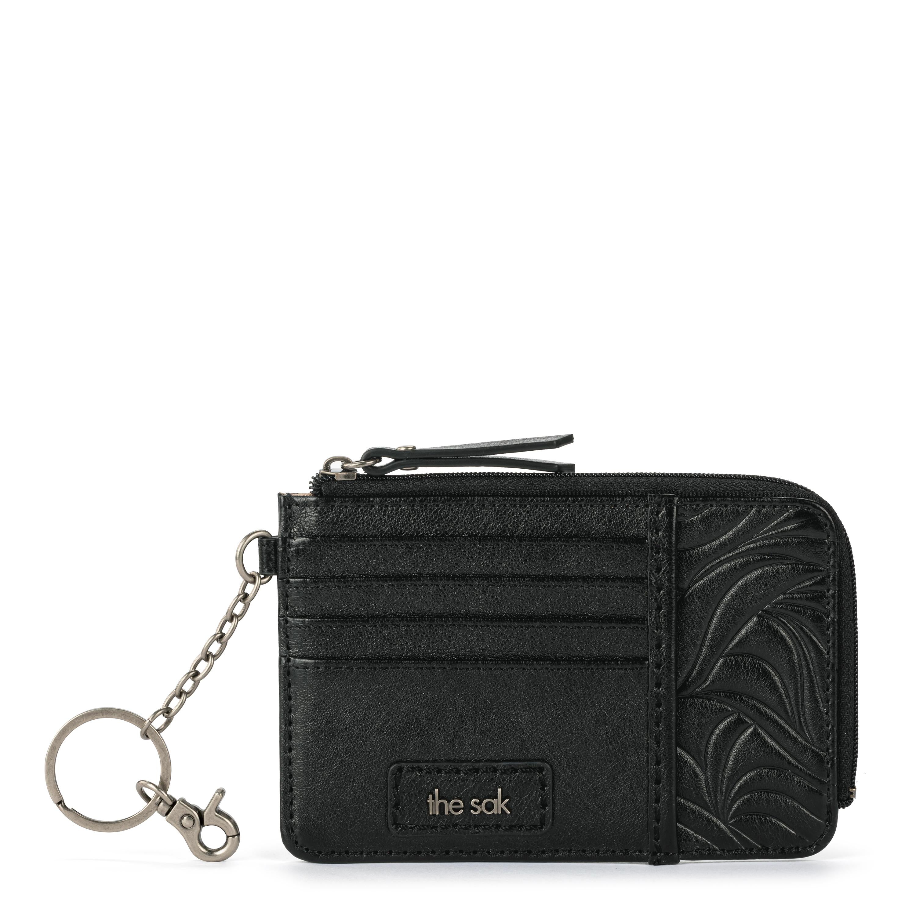 Genuine Leather Iris Card Wallet with Black Leaf Embossed Design - Slim RFID Blocking Wallet for Women & Men - Perfect for Travel, Business, and Everyday Use