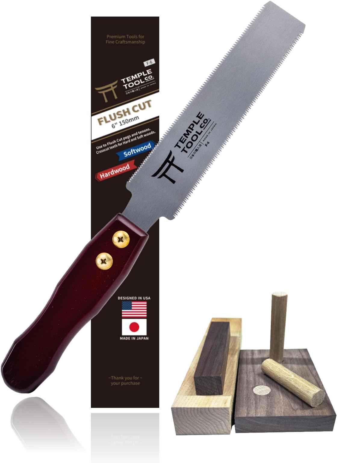 Japanese Flush Cut Saw - 6 Inch Double Edge Pull Saw for Precise Woodworking - Hardwood & Softwood Hand Saw for Flush Cutting Dowels, Pegs, Wedges - Perfect for DIY Projects, Woodworking, and Temple Tool Restoration