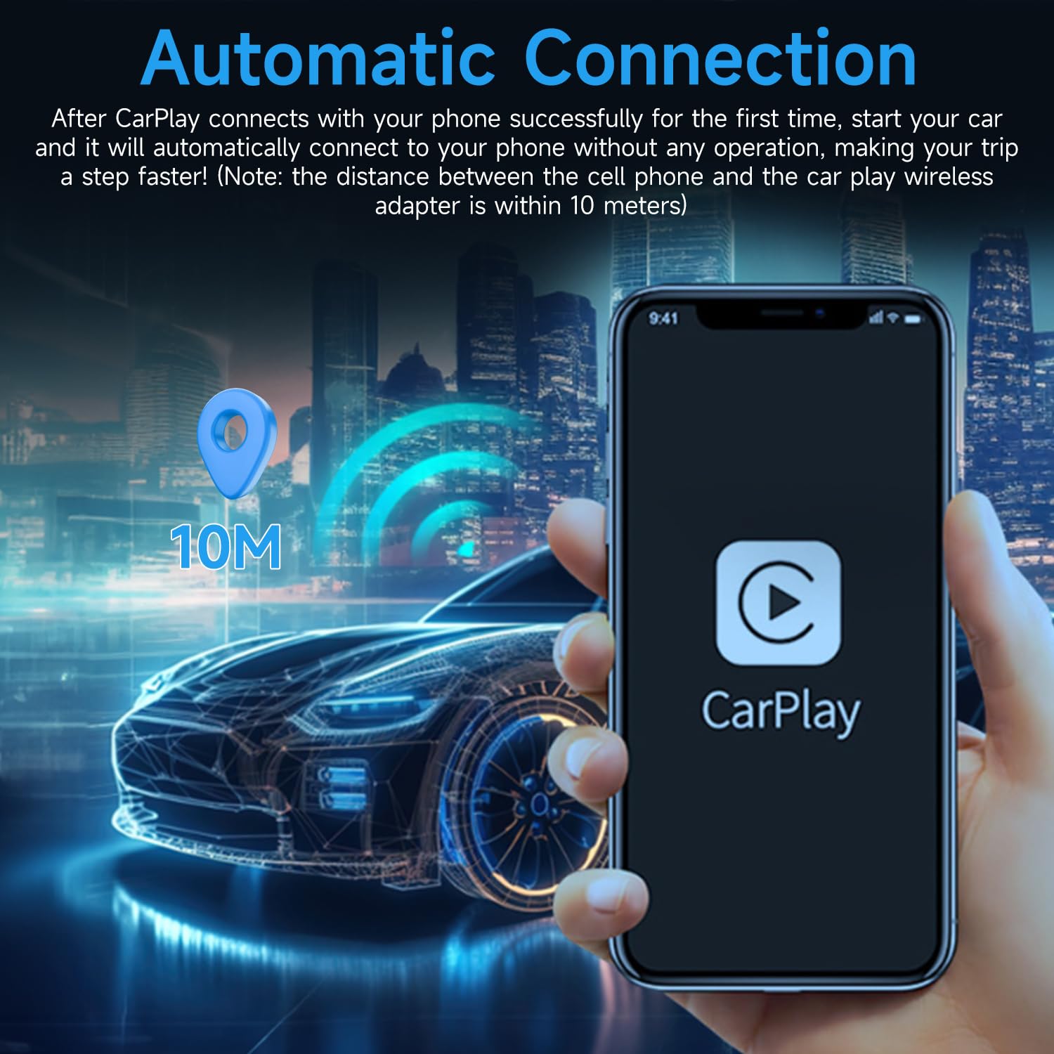 Wireless CarPlay Adapter for iPhone - Mini Plug & Play USB/USB-C Dongle Converts Wired to Wireless - Compatible with iPhone 6+ & Cars 2015+ Models - Perfect for Commuting, Road Trips & Hands-Free Driving