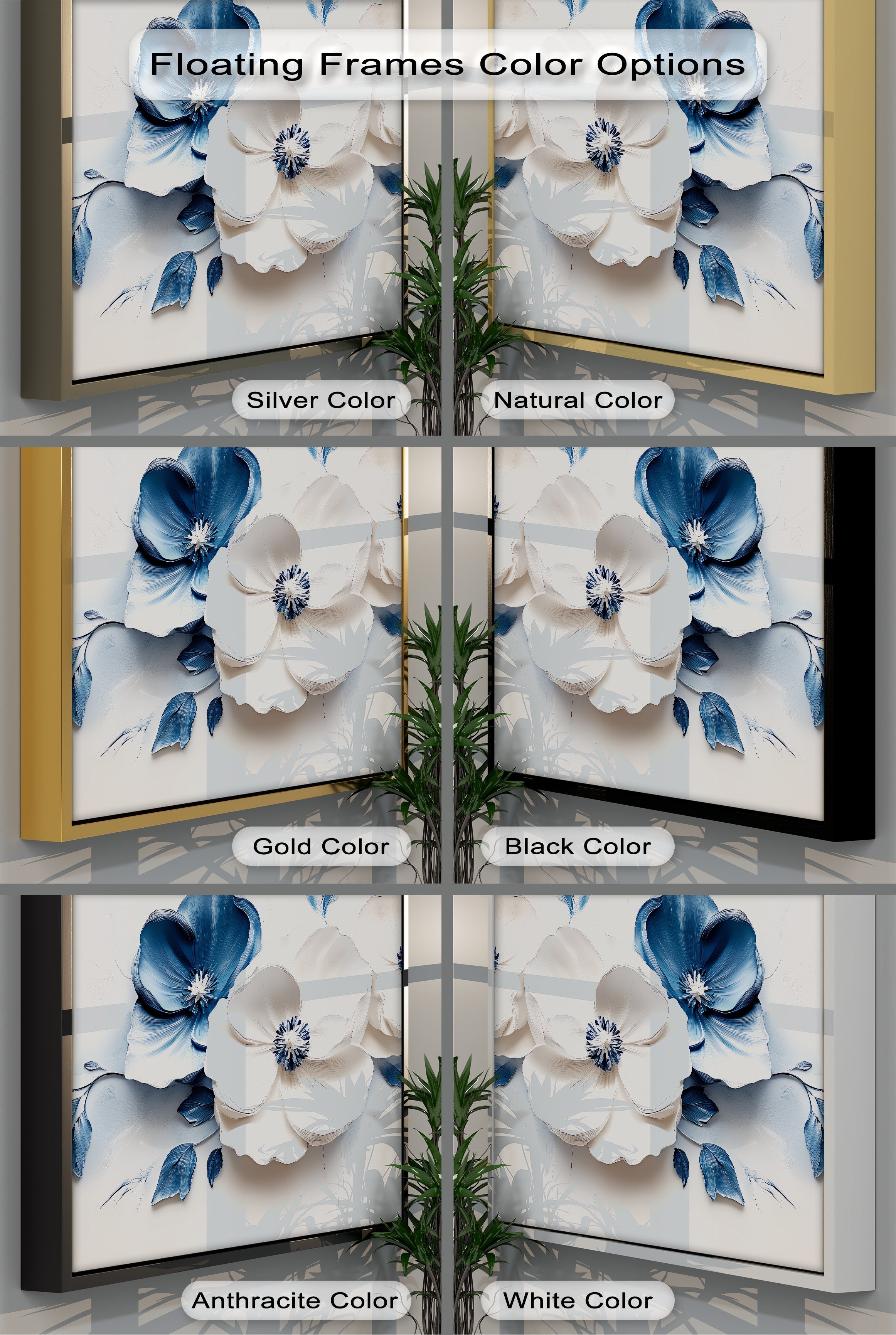 Blue Serenity Blooms Floral Canvas Wall Art - Navy & White Botanical Painting for Living Room, Bedroom Decor | Home & Office Wall Hanging