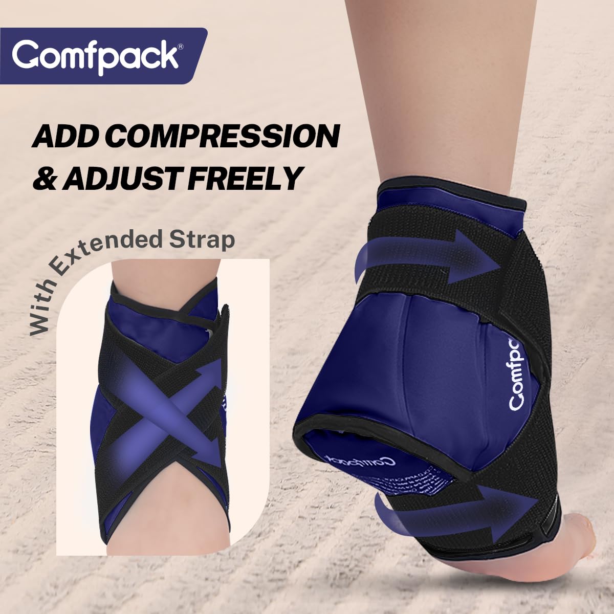Ankle Ice Pack Wrap for Swelling & Pain Relief - Hot & Cold Therapy Foot Wrap for Plantar Fasciitis, Achilles Tendonitis, Sprains - Perfect for Post-Workout Recovery, Injury Treatment & Pain Management (Navy)