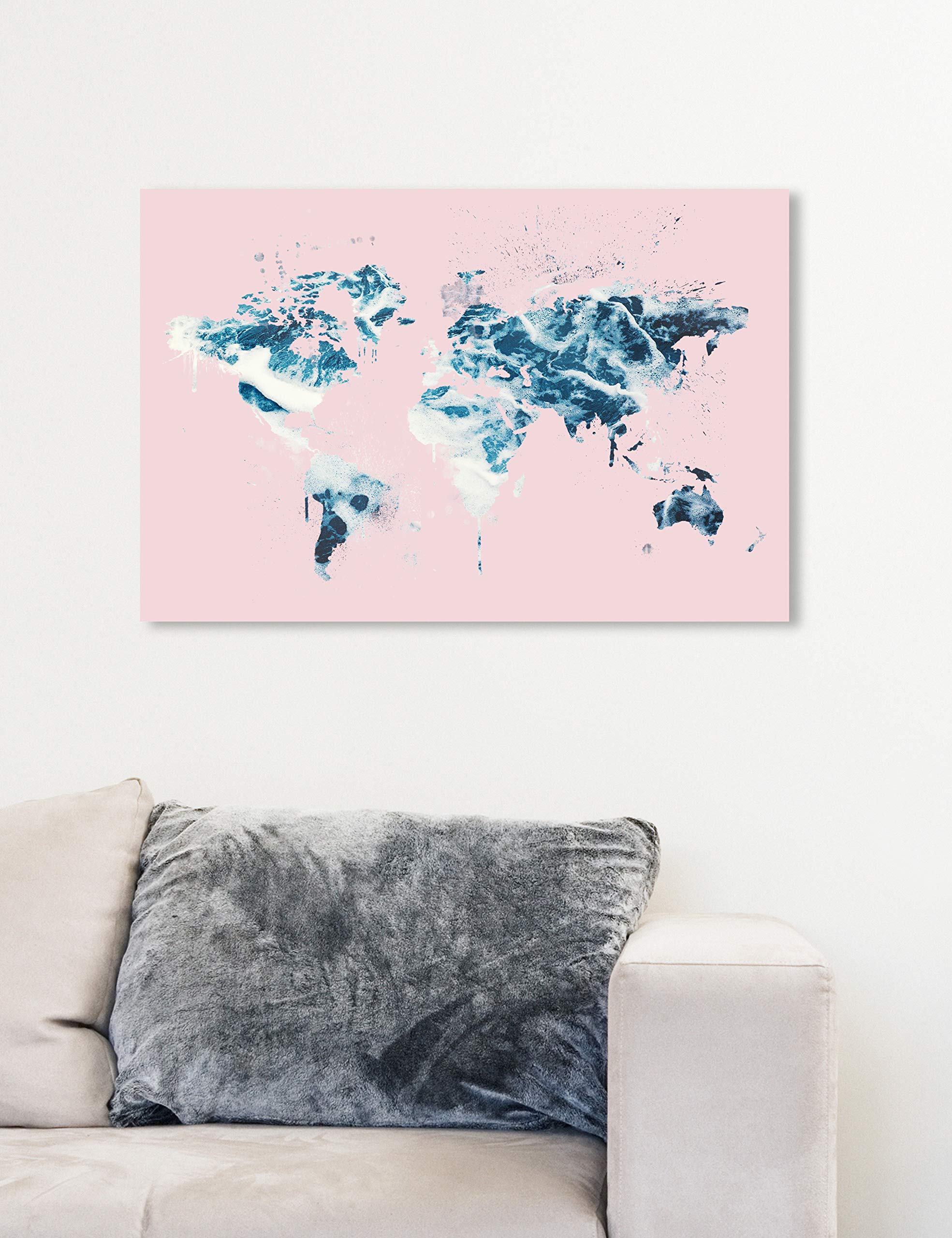 Oliver Gal Artist Co. World Map Wall Art Canvas Print - Millennial Pink & Blue Home Decor, 24x16 Inches - Perfect for Living Room, Bedroom or Office Decor