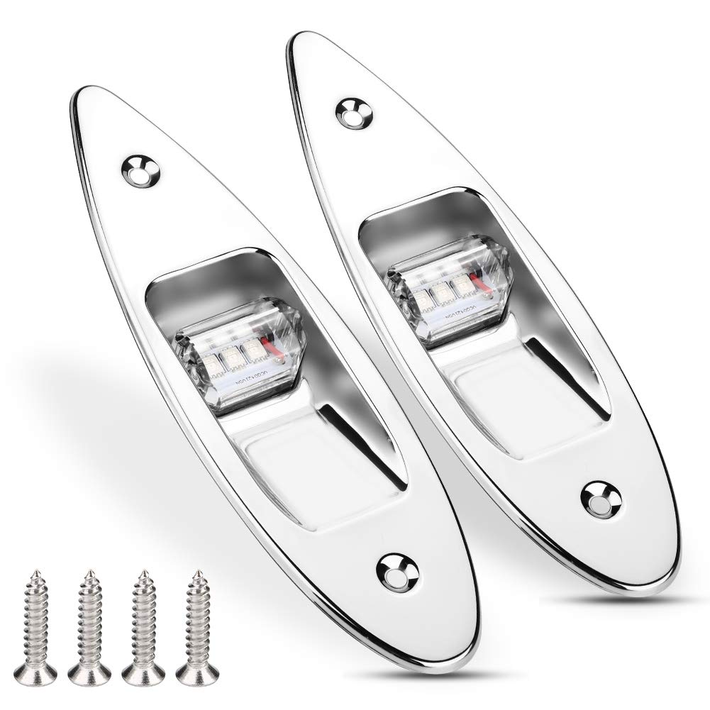 12V LED Boat Navigation Lights - 2Pcs Stainless Steel Marine Bow & Stern Lights for Boats, Yachts | Waterproof Flush Mount Side Lights (Red/Green) | Perfect for Night Sailing, Fishing & Water Safety