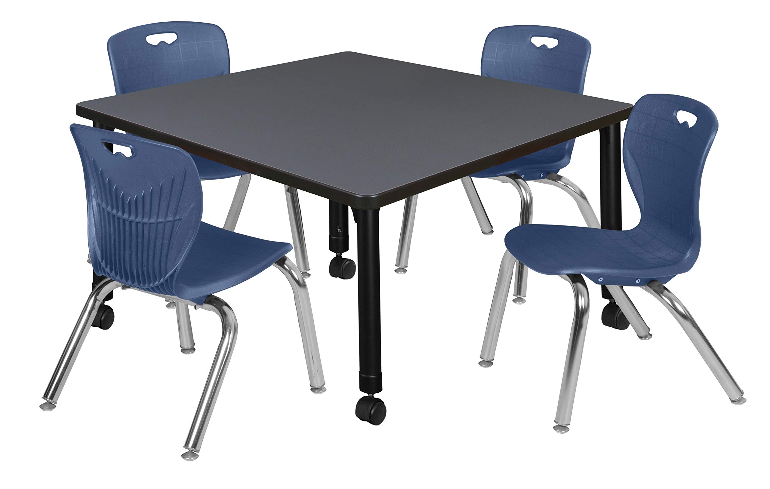 Regency Kee Height Adjustable Mobile Classroom Table Set with 4 Chairs - 42