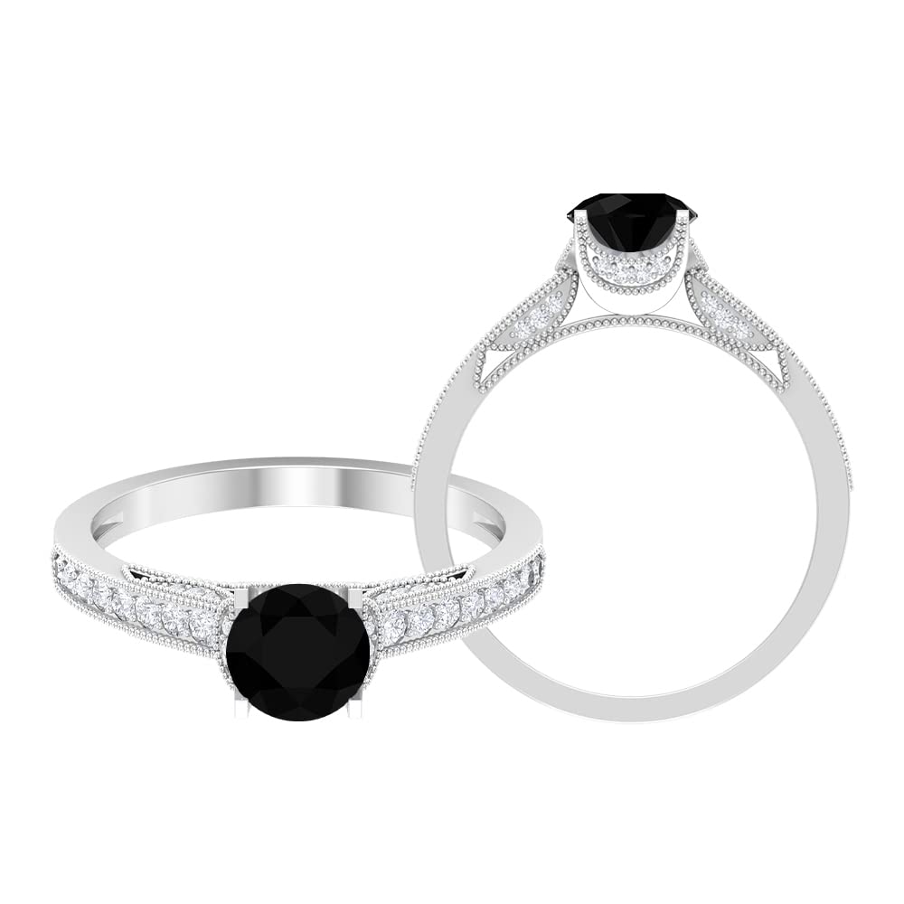 1.25 CT Black Onyx & Moissanite Engagement Ring in 14K Solid Gold, 6mm Round Solitaire Ring for Women - Perfect for Weddings, Anniversaries & Special Occasions