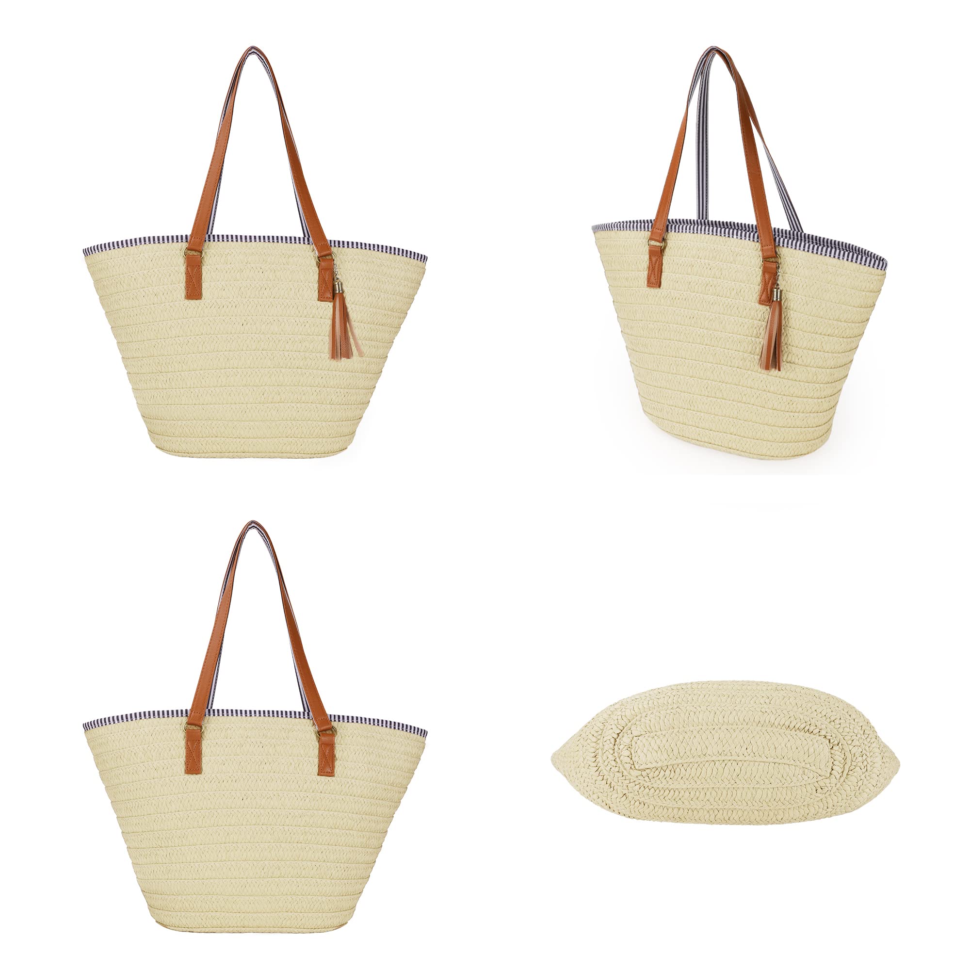 Women's Large Straw Shoulder Bag - Beach Tote Handbag with Tassel for Summer | Perfect for Vacation, Pool Party, and Outdoor Adventures