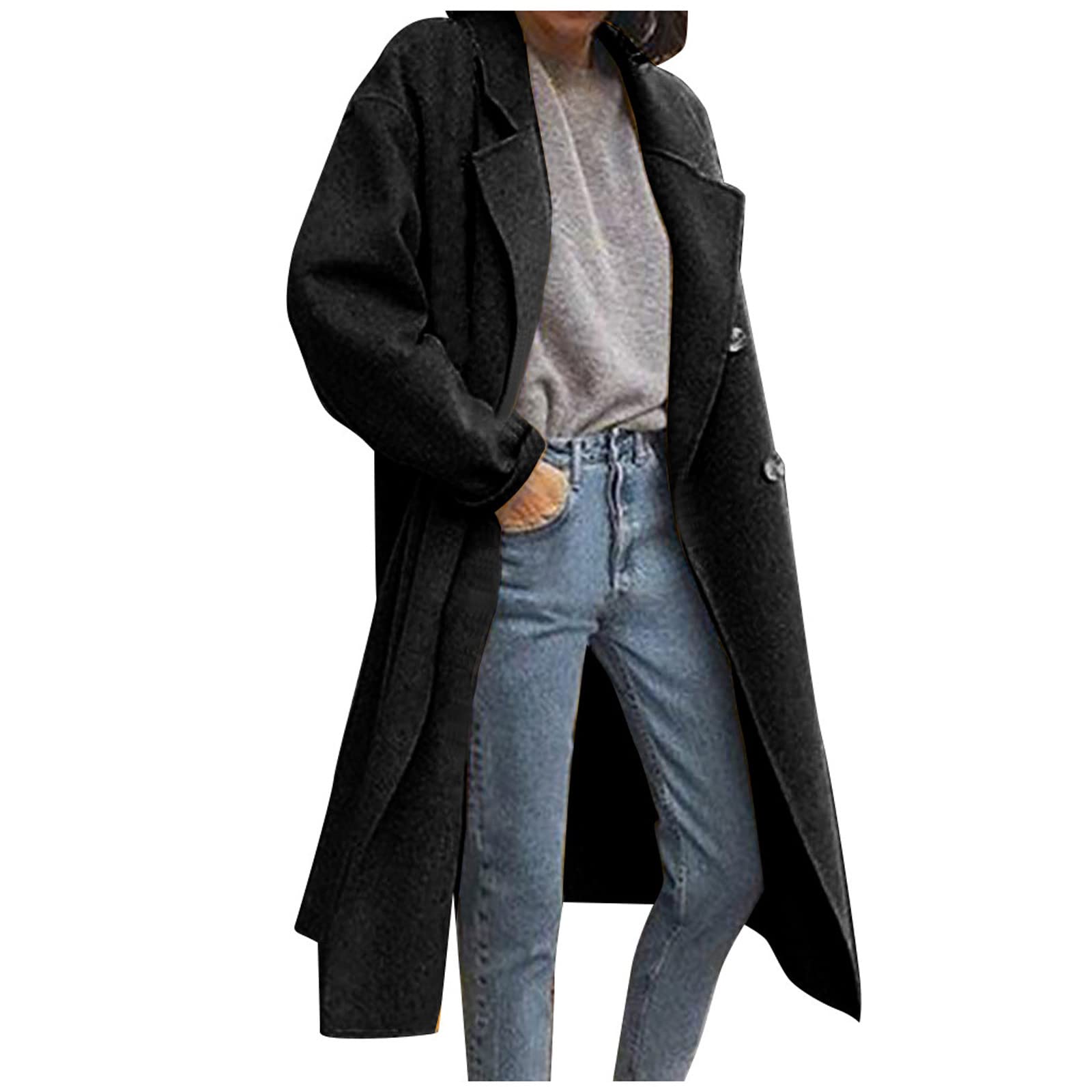 Women's Wool Trench Coat - Double-Breasted Windbreaker for Work & Travel