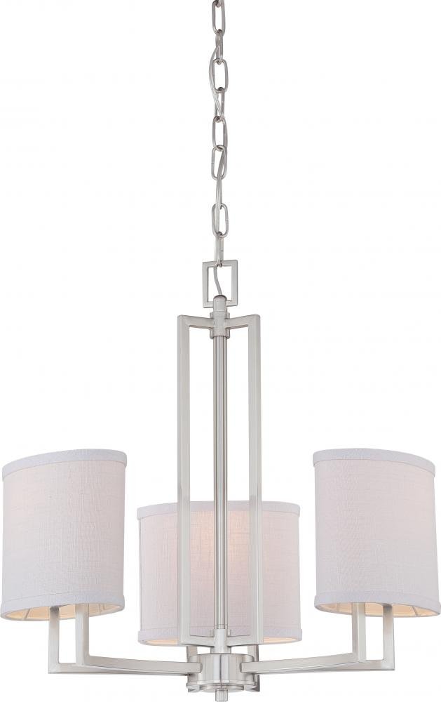 NUVO 60/4757 Three Light Chandelier in Brushed Nickel - Modern Ceiling Lighting Fixture for Dining Room, Bedroom or Living Room Decor