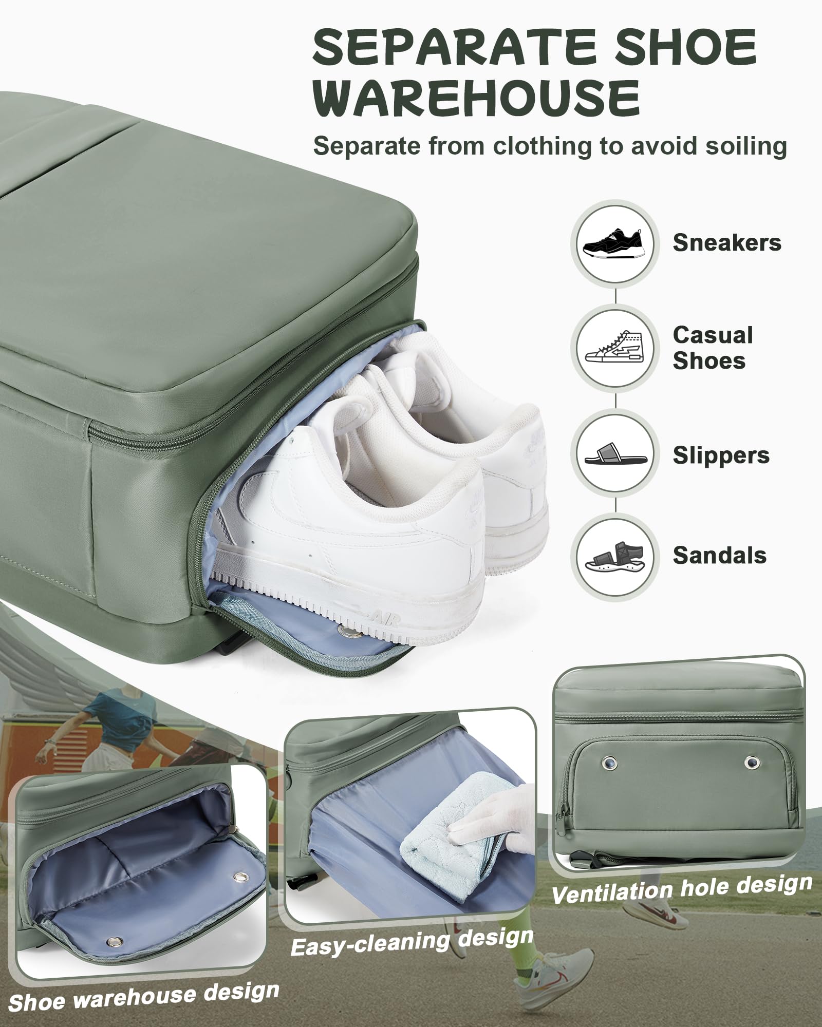 Large Travel Backpack Carry On - Flight Approved 40L Backpack for Women & Men, Airplane Personal Item Bag with USB Charging Port - Perfect for Business Trips, Weekend Getaways & International Travel (Green)