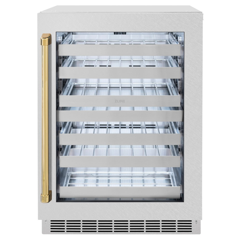 ZLINE Autograph Edition 24 Inch Dual Zone 44 Bottle Wine Cooler Refrigerator - Stainless Steel Glass Door with Gold Handle for Home Bar, Kitchen, or Dining Room - Perfect for Wine Storage and Entertaining