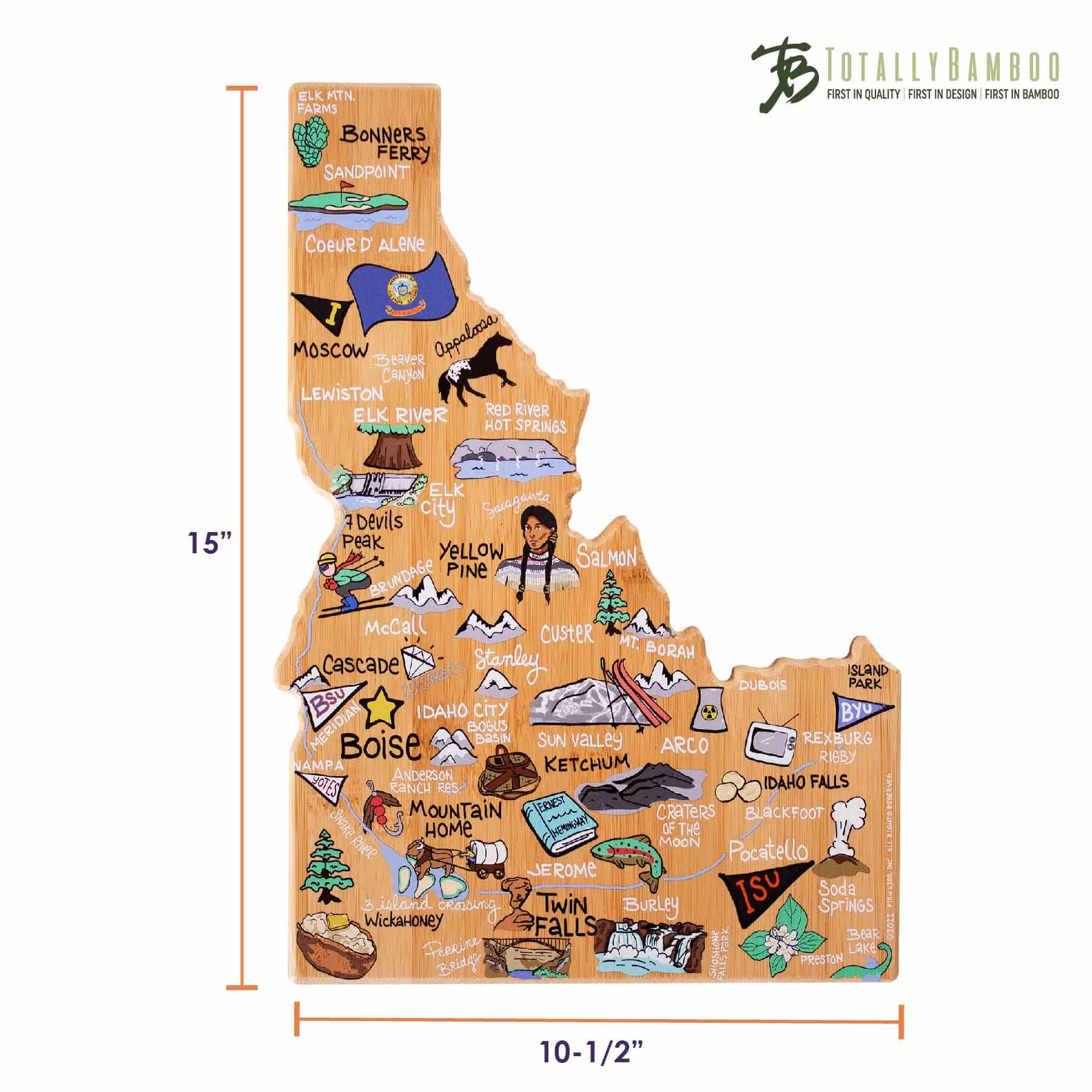 Premium Idaho Wood Cutting Board with Fish Kiss™ Artwork - Durable Kitchen Chopping Board for Meat, Vegetables & Fruits - Perfect Gift for Chefs & Home Cooks