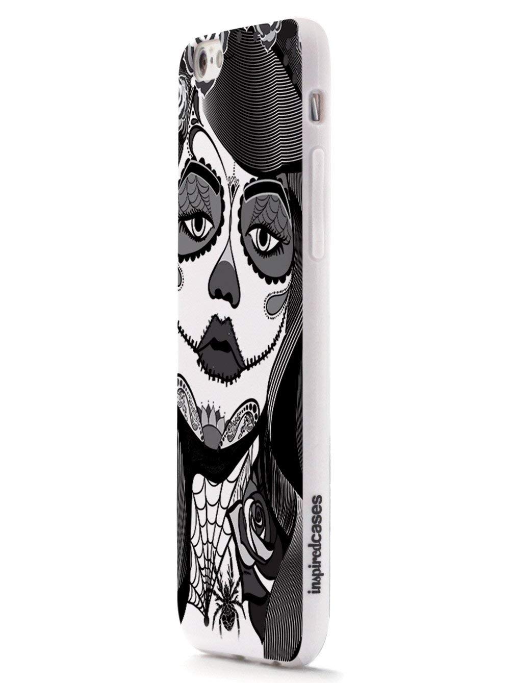 **Inspired Cases - Premium 3D Textured Protective Phone Case for iPhone 12 Pro Max - Sugar Skull Pin Up Girl Design - Shockproof & Anti-Scratch - Black & White - Perfect for Daily Use, Travel & Gifts**
