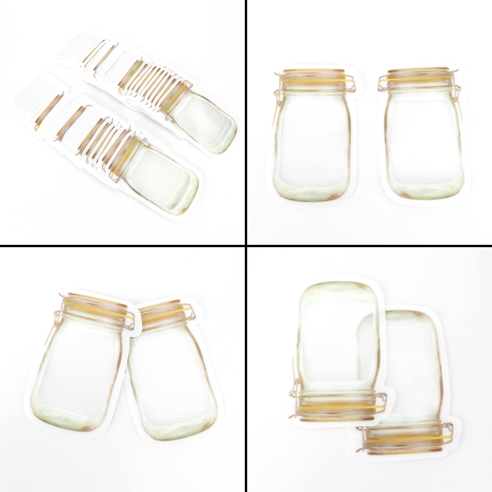 100 Pack Reusable Mason Jar Zipper Bags - Airtight Food Storage Bags for Snacks, Candy, Nuts & Cookies | BPA-Free Kitchen Organizer | Perfect for Meal Prep, Picnics & Pantry Organization