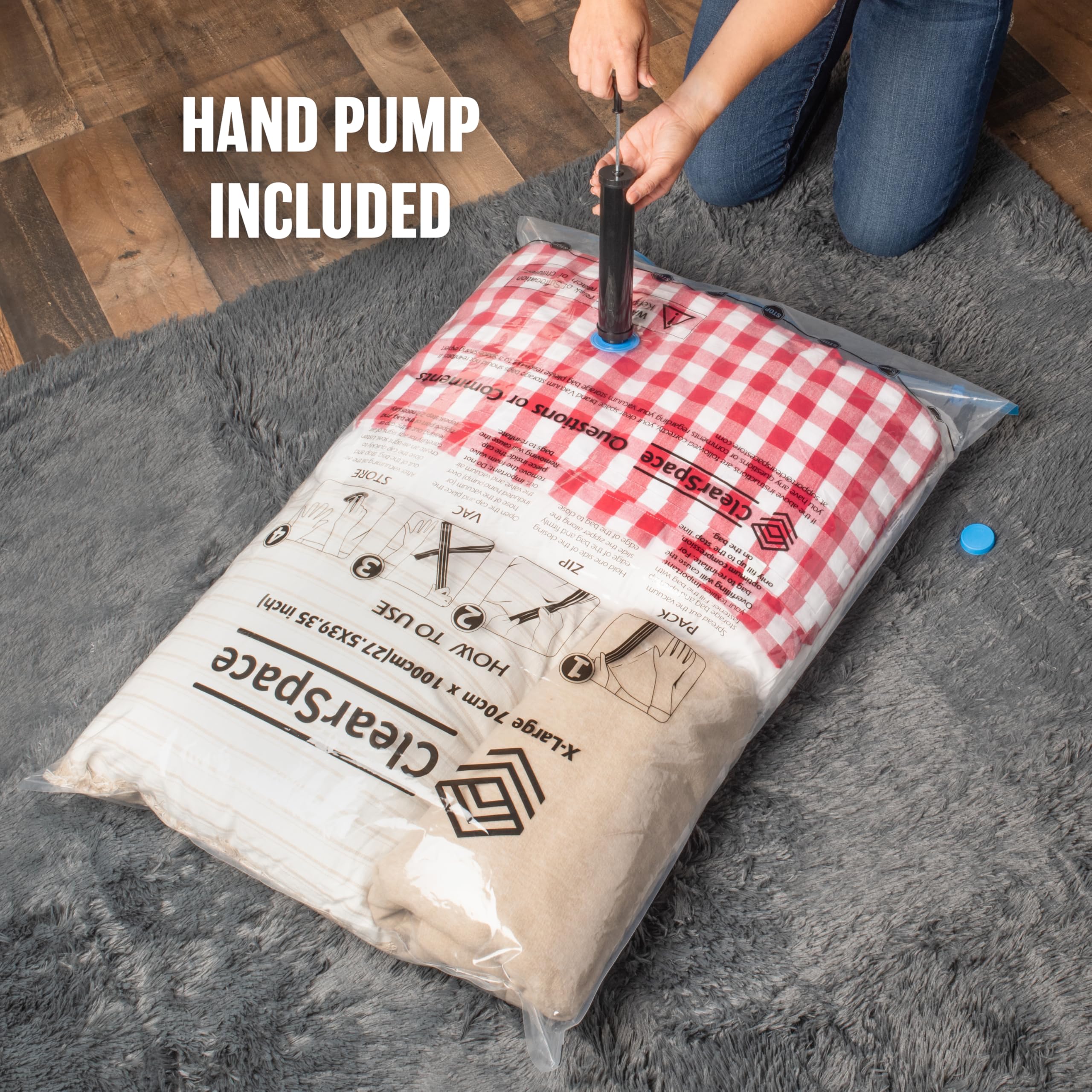 ClearSpace Vacuum Seal Storage Bags - 10 Large Space Saver Bags for Clothes, Blankets & Seasonal Items | Includes Hand Pump | Perfect for Closet Organization, Travel Packing & Home Storage