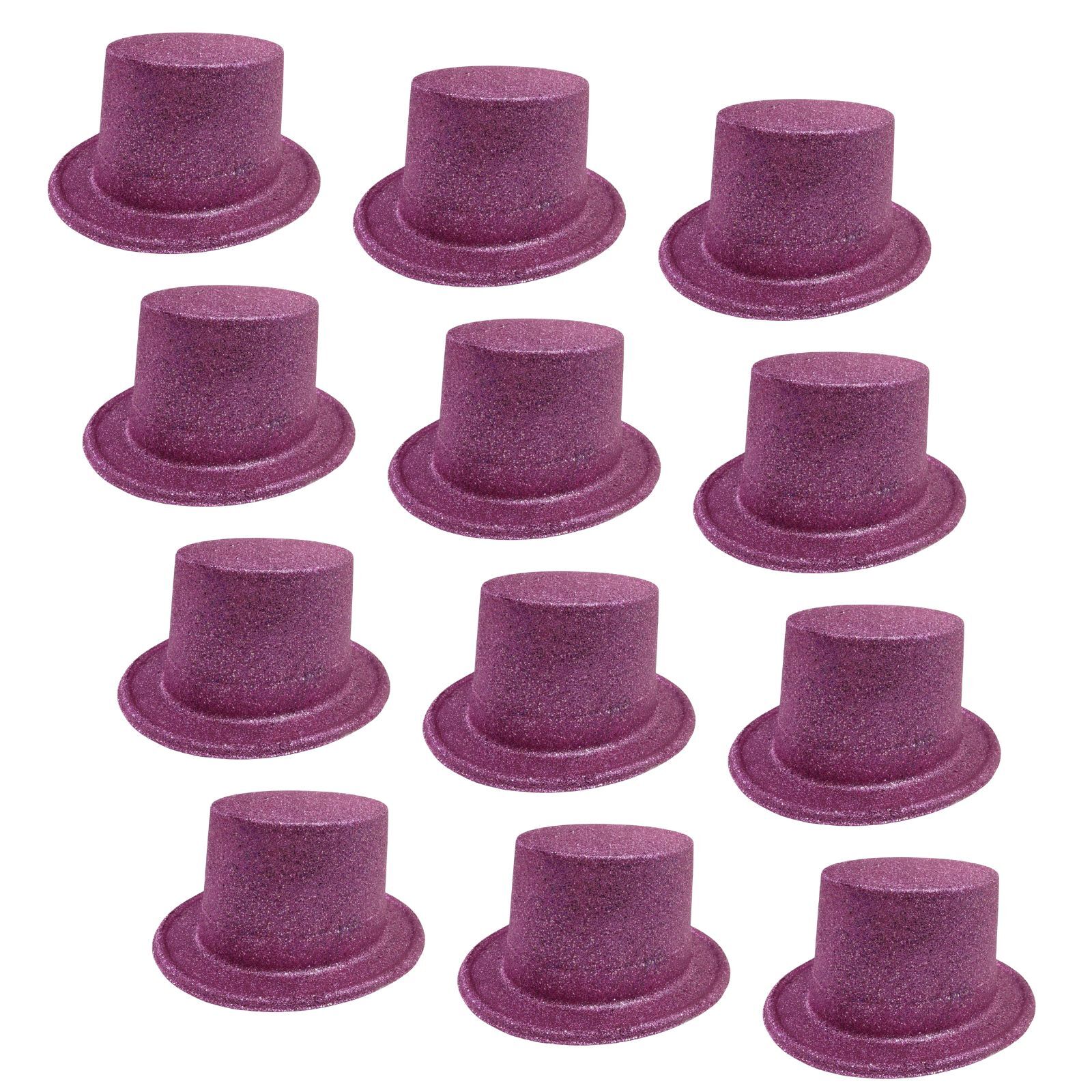 12 Pack Glitter Top Hats for Party - Sparkly Plastic Costume Hats, Tall Fancy Dress Up Accessories in Light Pink - Perfect for Birthday Parties, Halloween, Cosplay & Themed Events