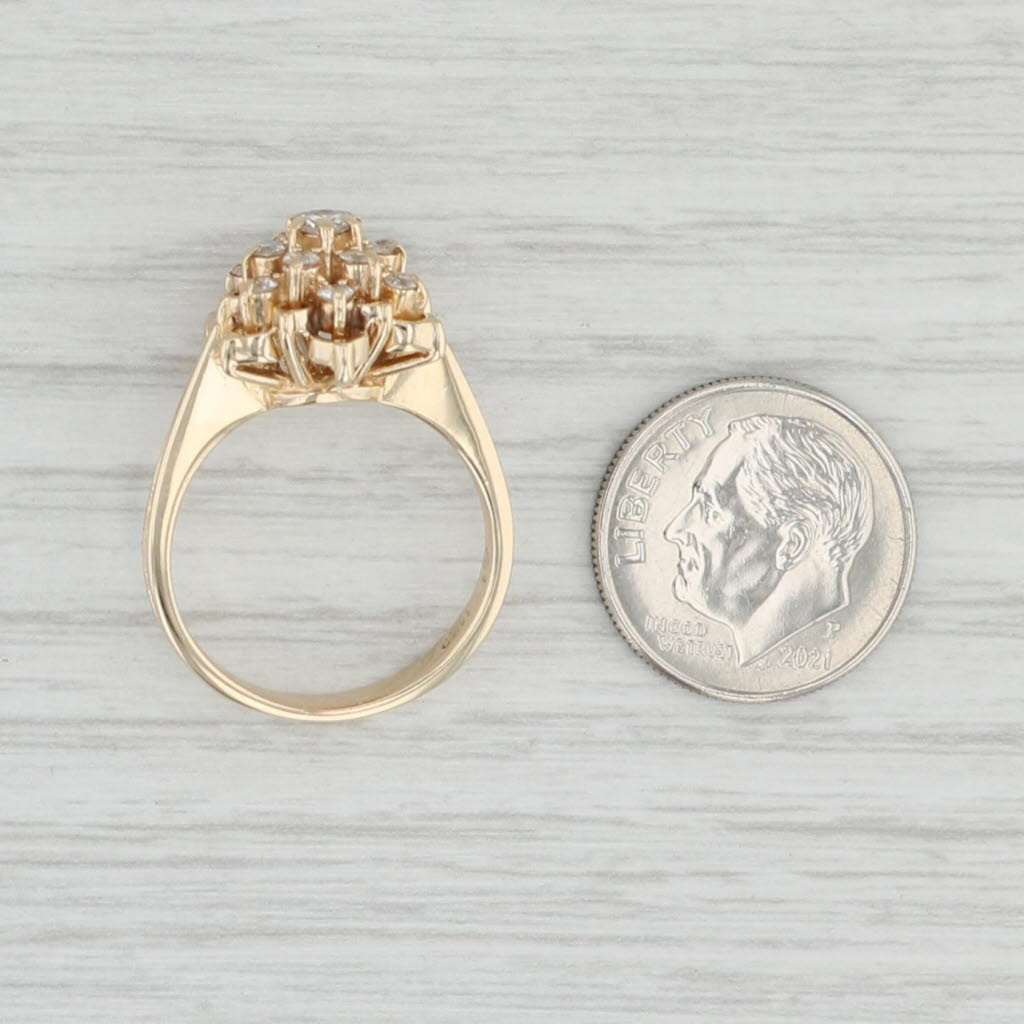 0.47ctw Diamond Cluster Flower Ring 14k Yellow Gold Size 6.75 - Elegant Engagement Ring for Women, Wedding Proposal, Anniversary Gift, Valentine's Day Present