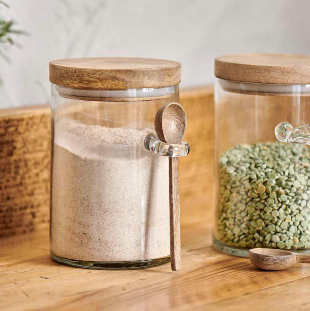 Premium Kossi Glass & Wood Storage Jar - Airtight Kitchen Pantry Organizer for Flour, Sugar, Coffee & Dry Goods - Perfect for Home Baking & Meal Prep