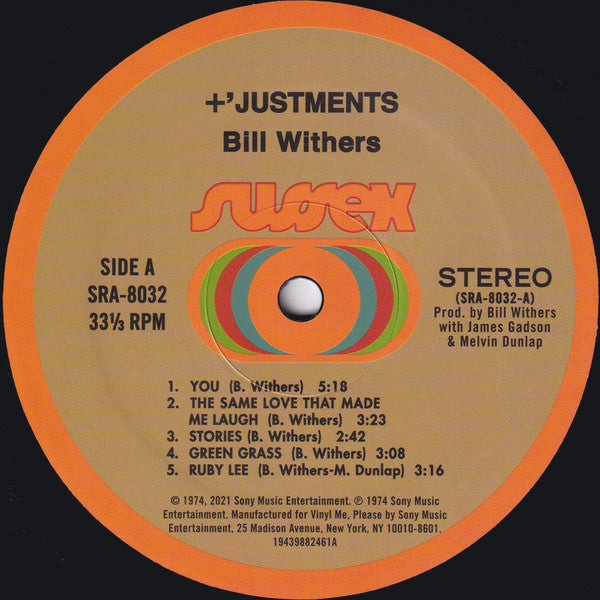 Bill Withers - Justments Vinyl LP Album (180g Club Edition Reissue, Near Mint Condition) - Perfect for Jazz & Soul Music Collectors & Audiophiles